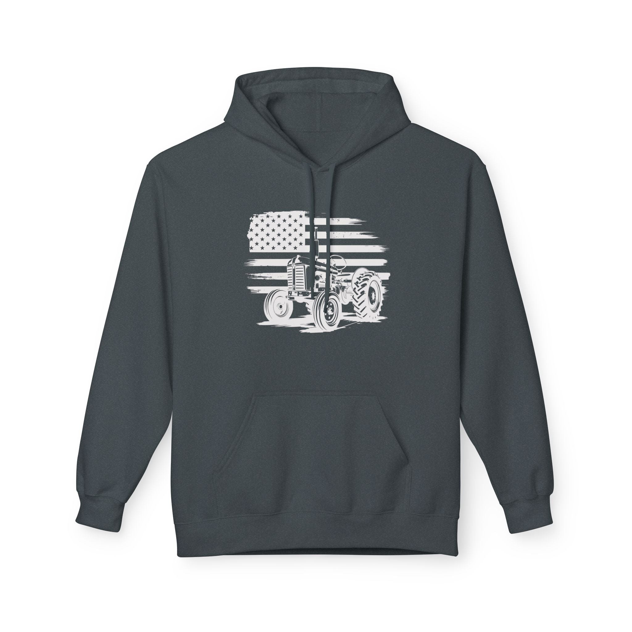 Homestead Men's Hoodie - Tractor & the American Flag | Hoodie by atgodanddesigns