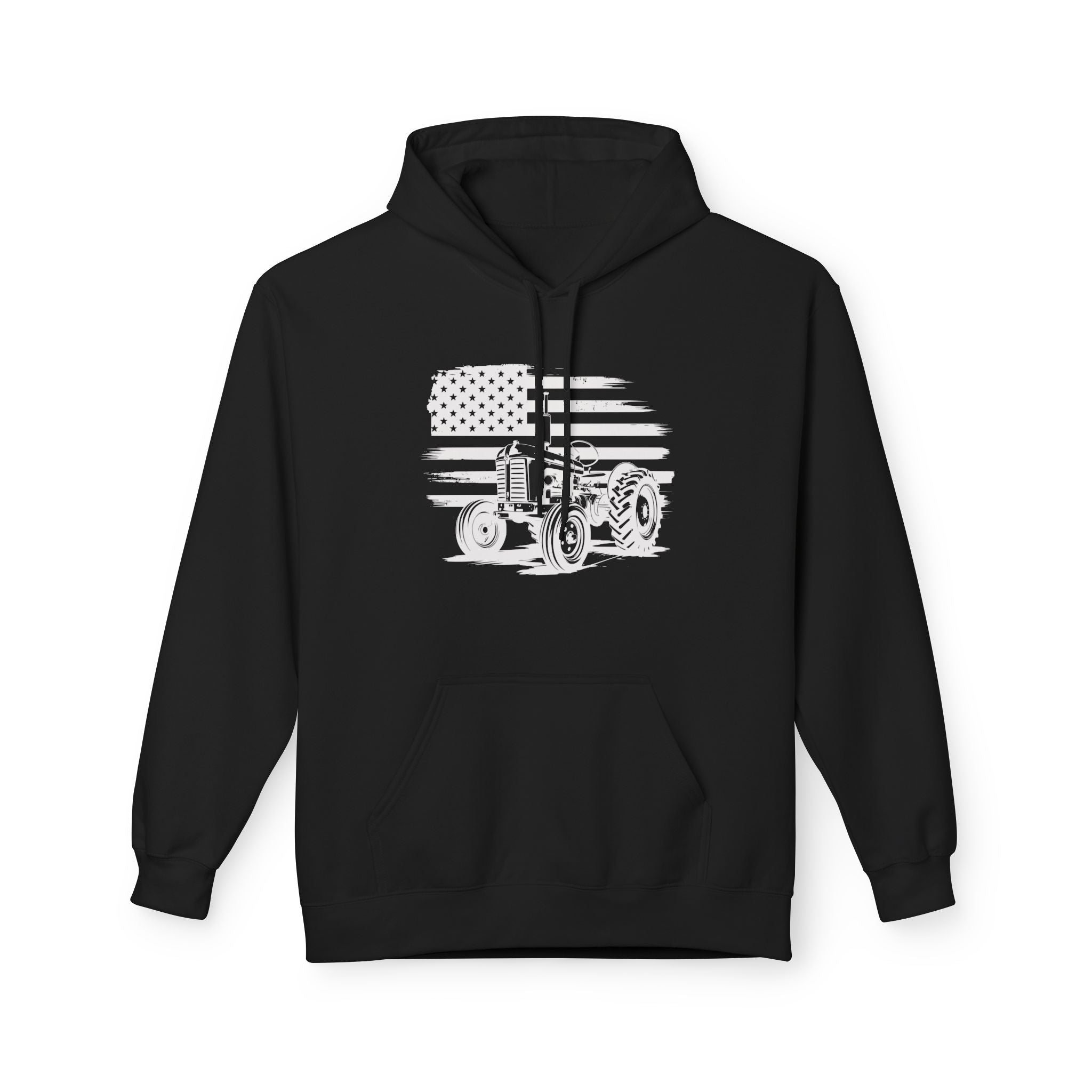 Homestead Men's Hoodie - Tractor & the American Flag | Hoodie by atgodanddesigns