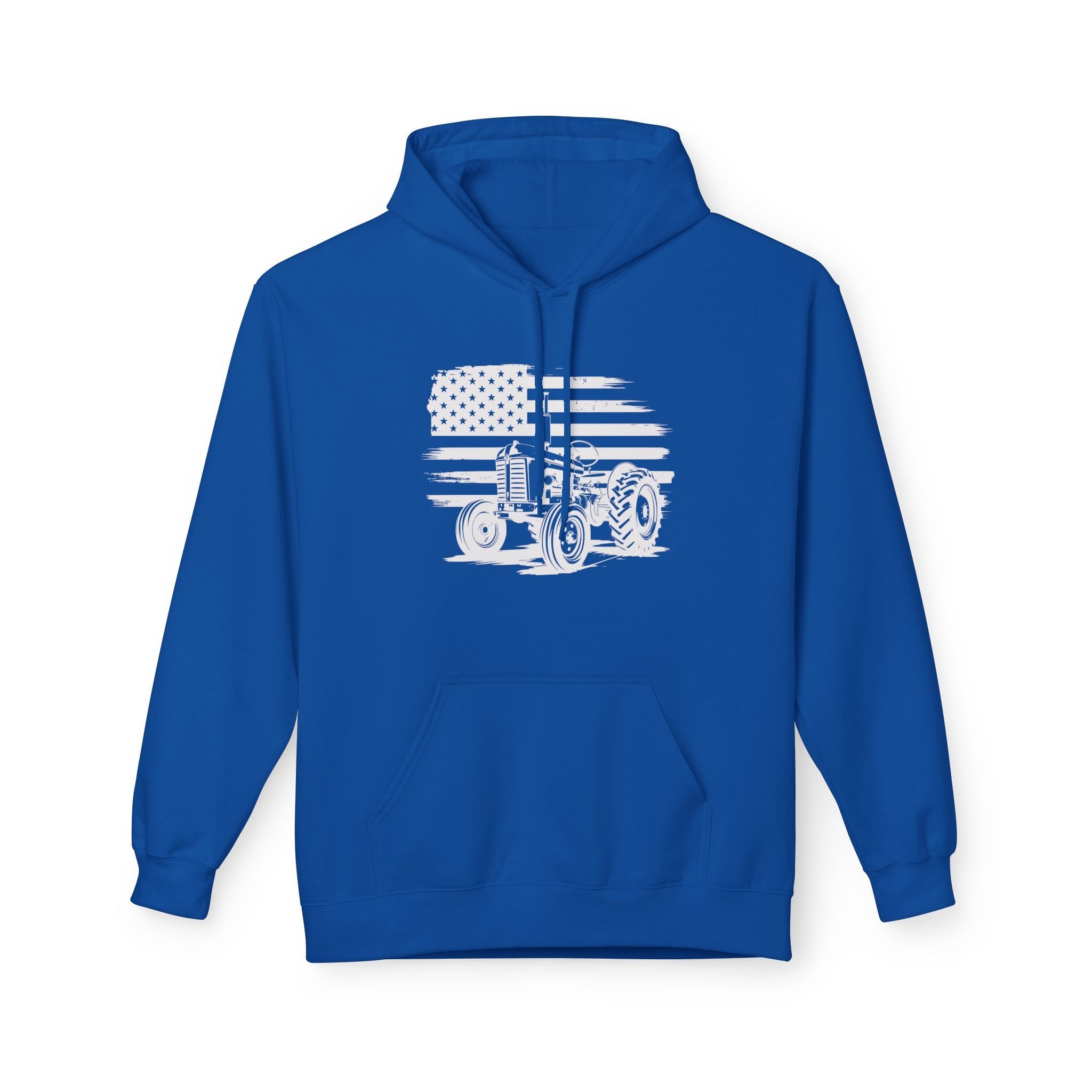 Homestead Men's Hoodie - Tractor & the American Flag | Hoodie by atgodanddesigns