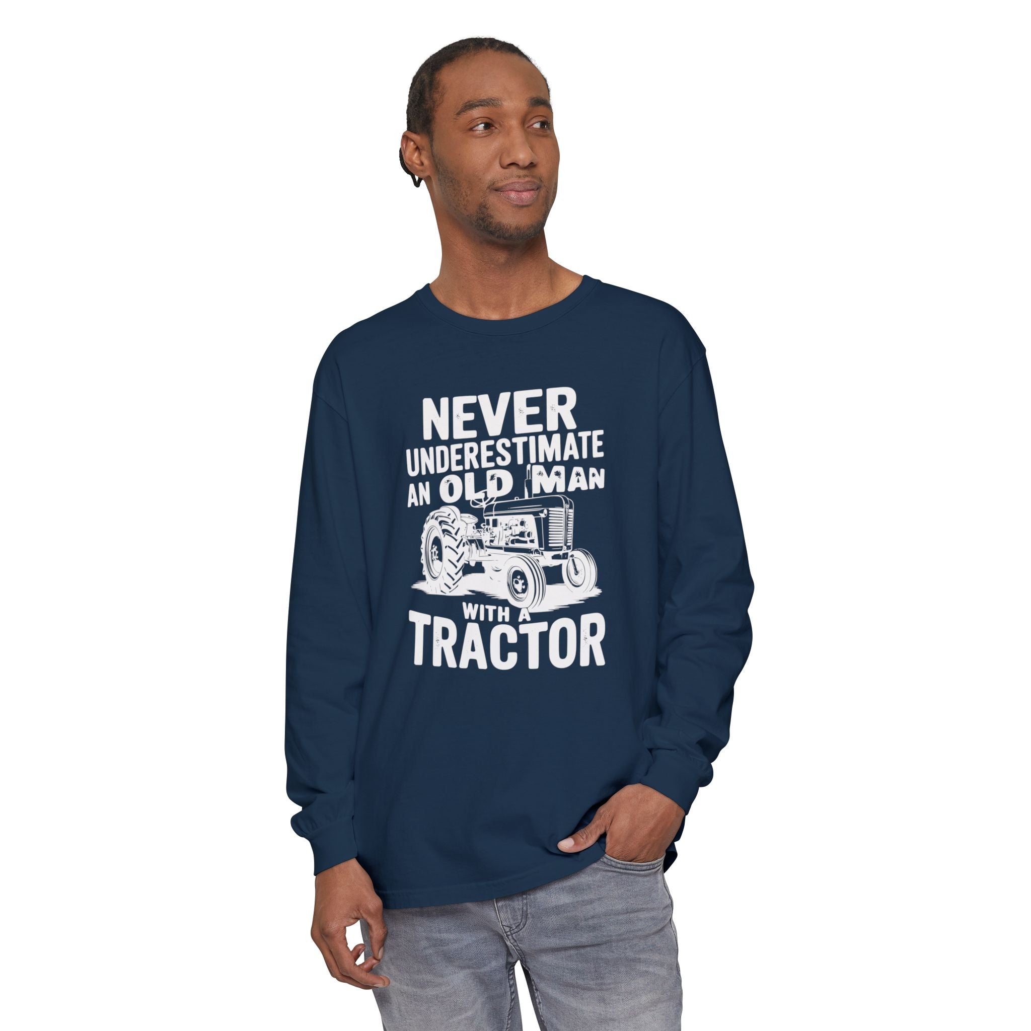 Homestead Men's Long Sleeve - Never Underestimate An Old Man With A Tractor | Long - sleeve by atgodanddesigns