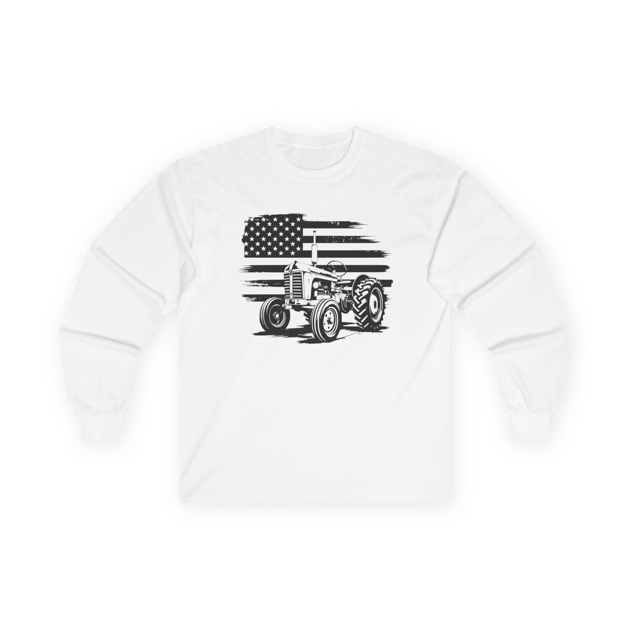 Homestead Men's Long Sleeve - Tractor & The American Flag | Long - sleeve by atgodanddesigns