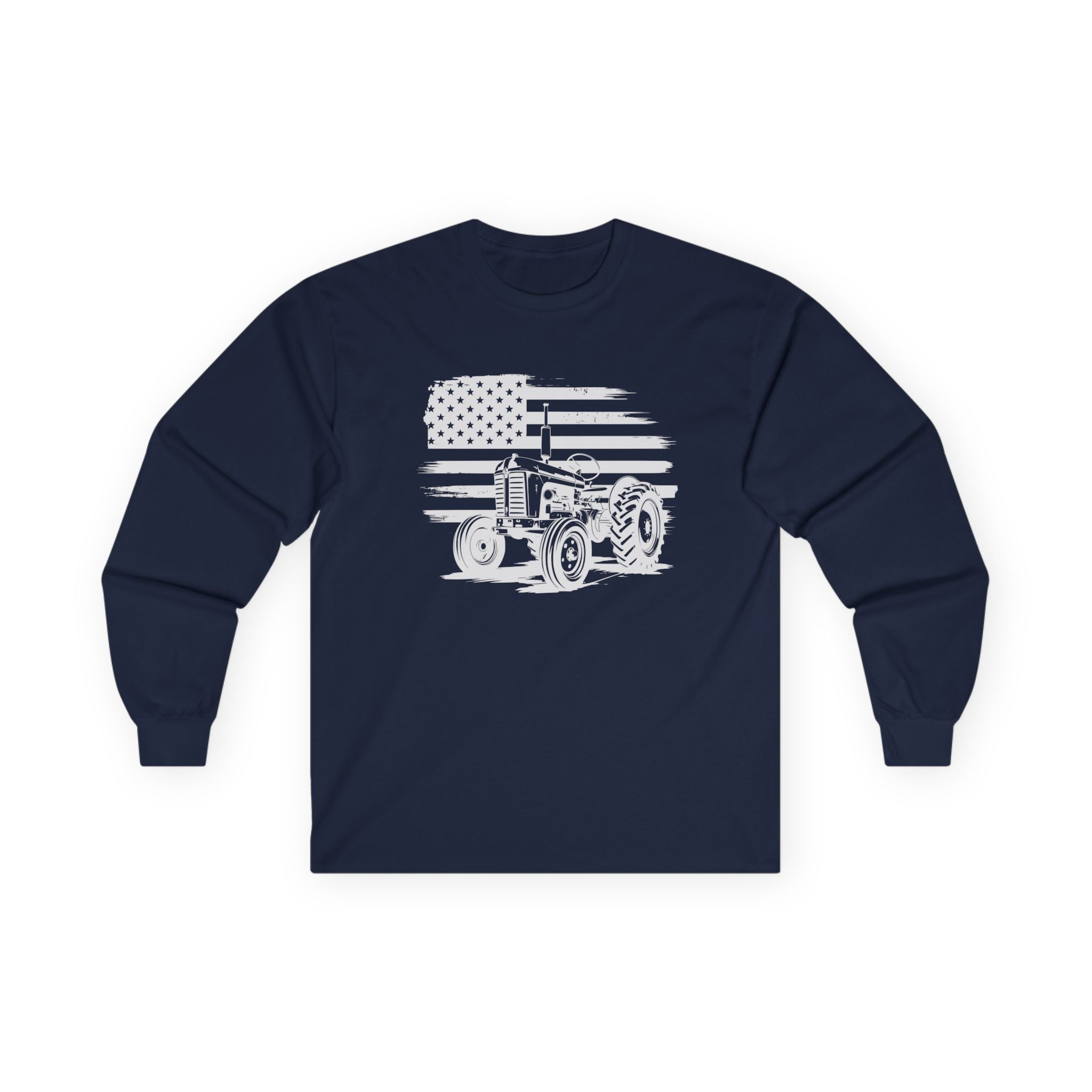 Homestead Men's Long Sleeve - Tractor & The American Flag | Long - sleeve by atgodanddesigns