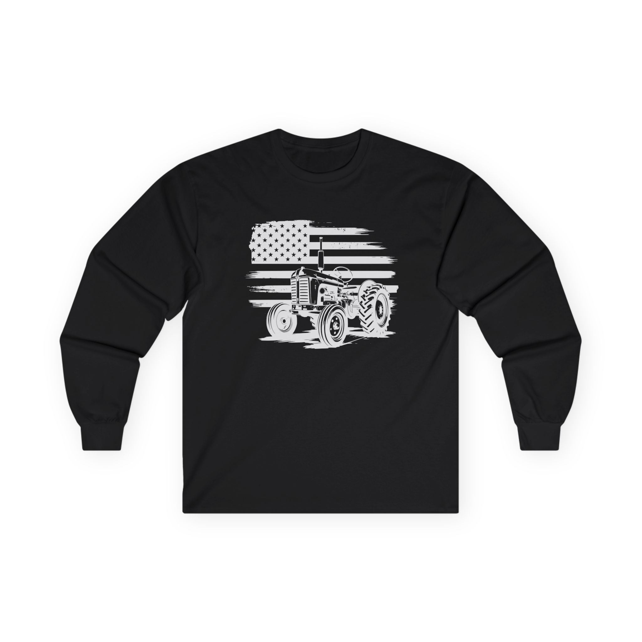 Homestead Men's Long Sleeve - Tractor & The American Flag | Long - sleeve by atgodanddesigns
