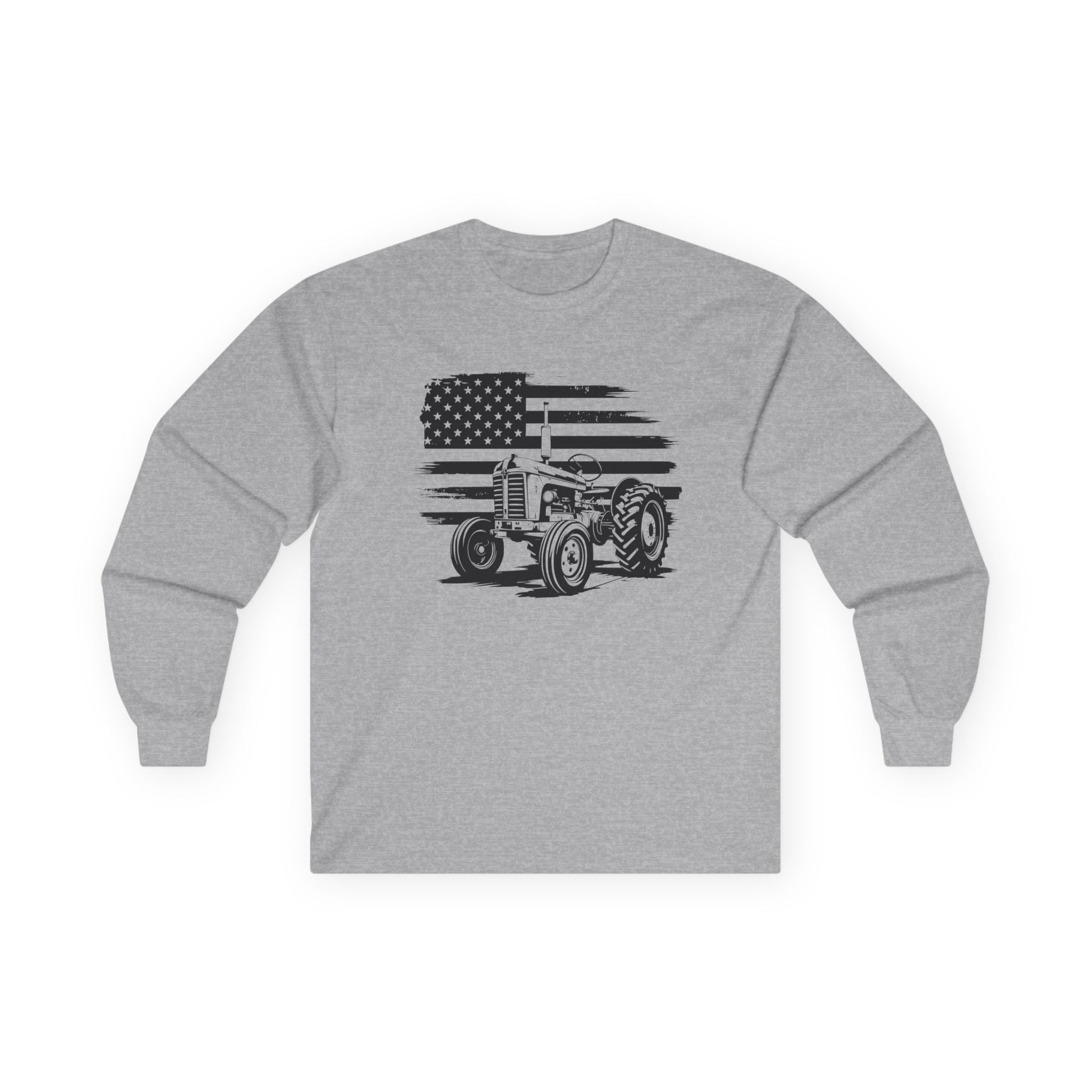 Homestead Men's Long Sleeve - Tractor & The American Flag | Long - sleeve by atgodanddesigns