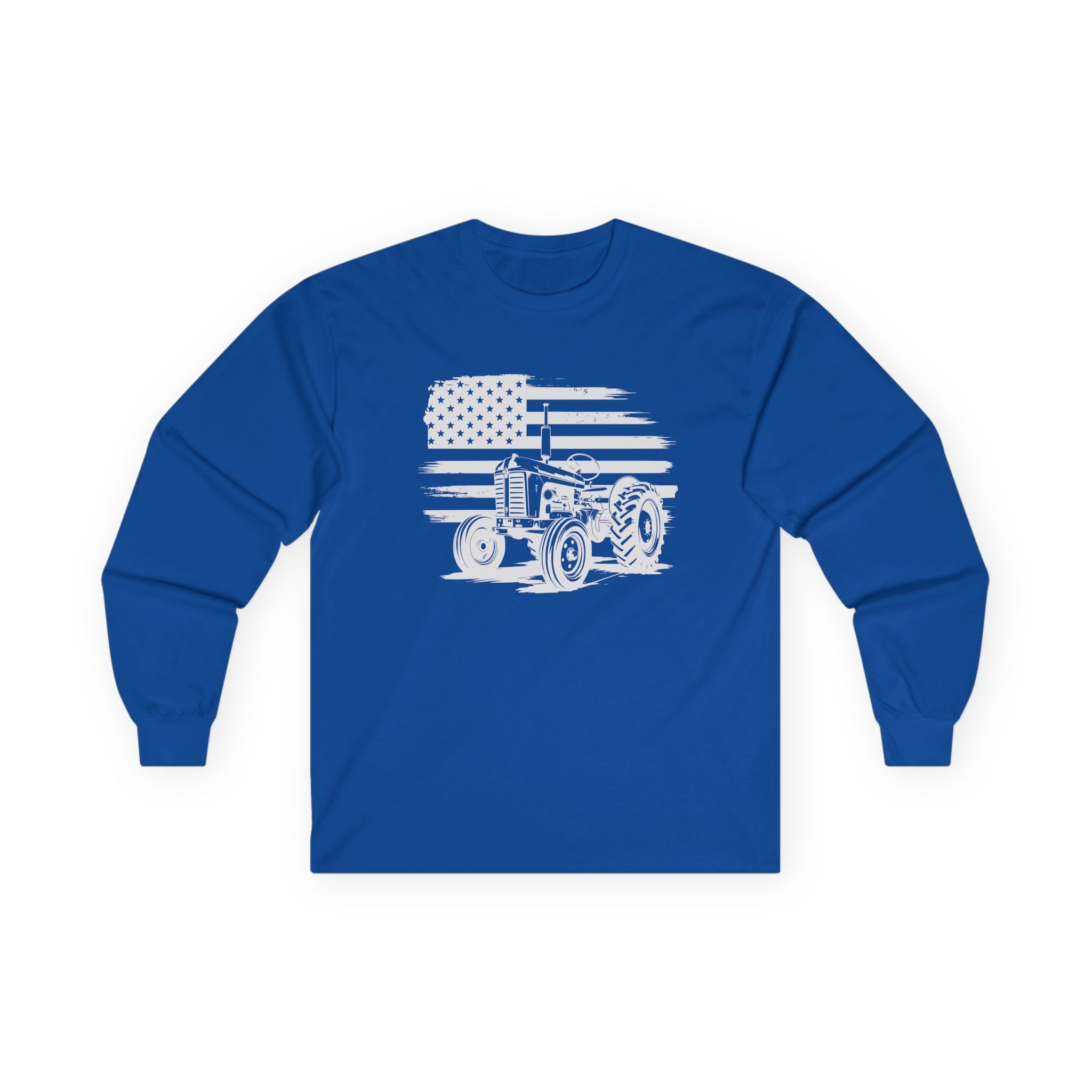Homestead Men's Long Sleeve - Tractor & The American Flag | Long - sleeve by atgodanddesigns