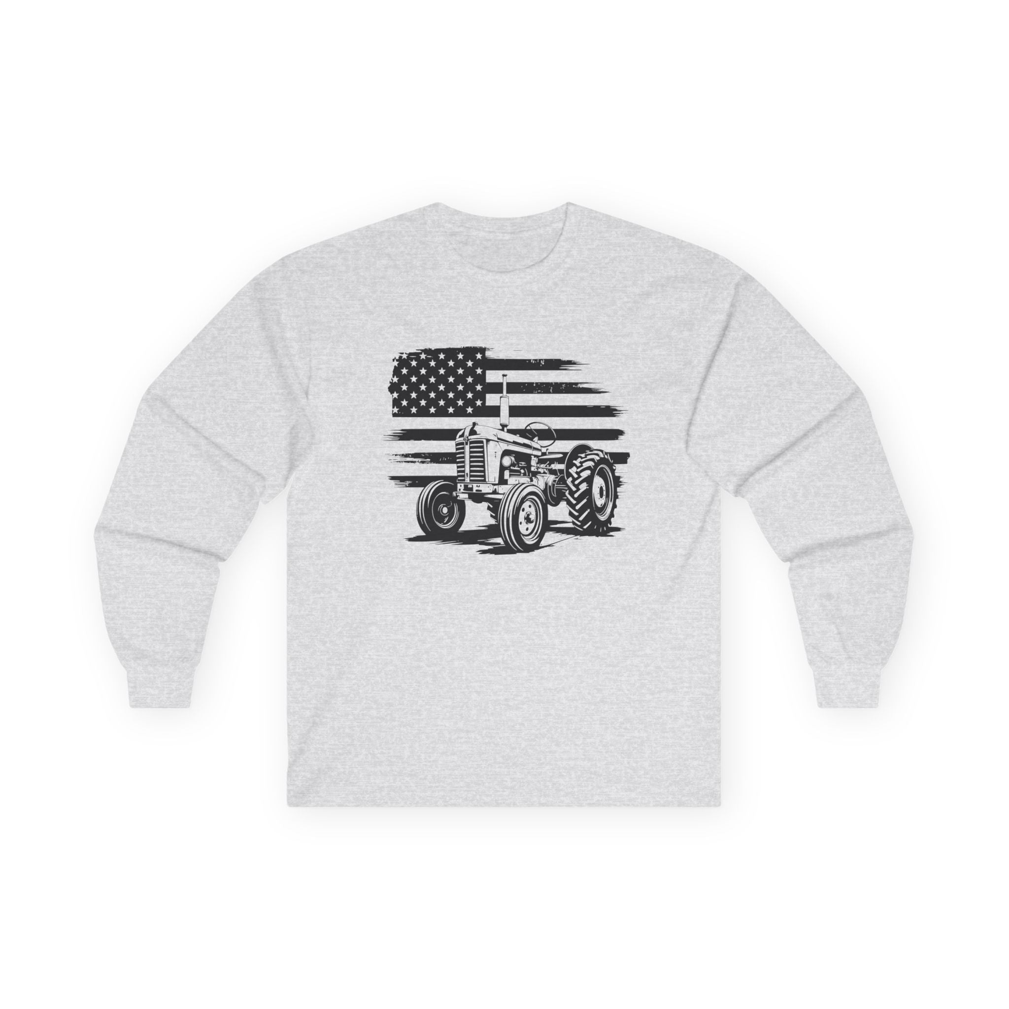 Homestead Men's Long Sleeve - Tractor & The American Flag | Long - sleeve by atgodanddesigns