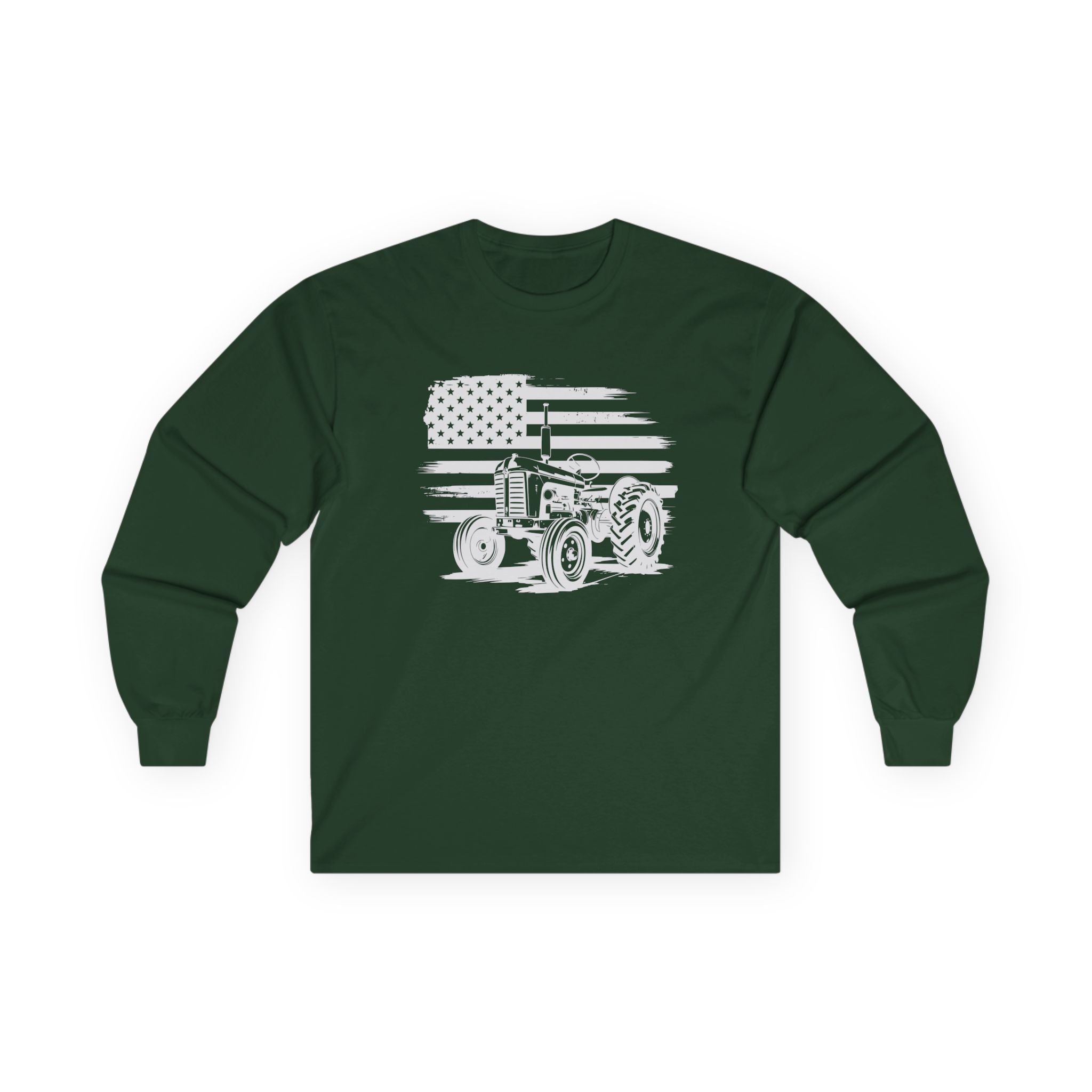 Homestead Men's Long Sleeve - Tractor & The American Flag | Long - sleeve by atgodanddesigns
