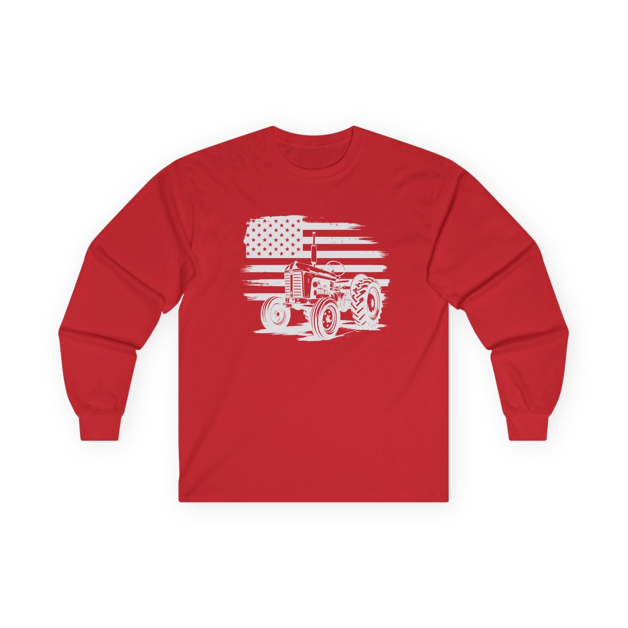 Homestead Men's Long Sleeve - Tractor & The American Flag | Long - sleeve by atgodanddesigns