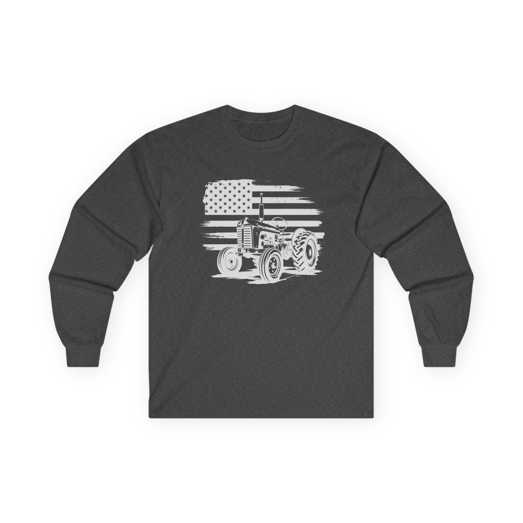 Homestead Men's Long Sleeve - Tractor & The American Flag | Long - sleeve by atgodanddesigns