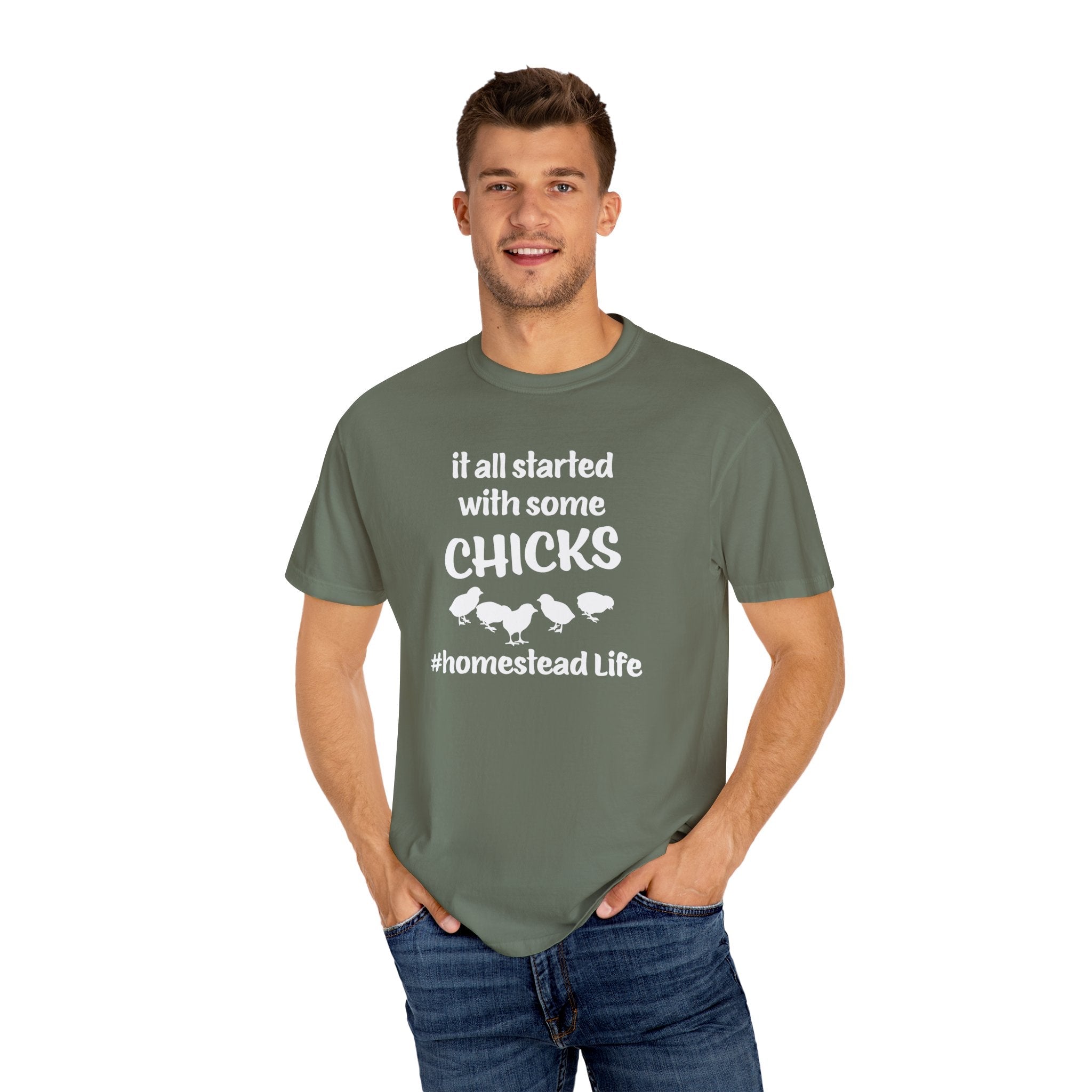 Homestead Men's T-Shirt - It all started with some chicks | T-Shirt by atgodanddesigns