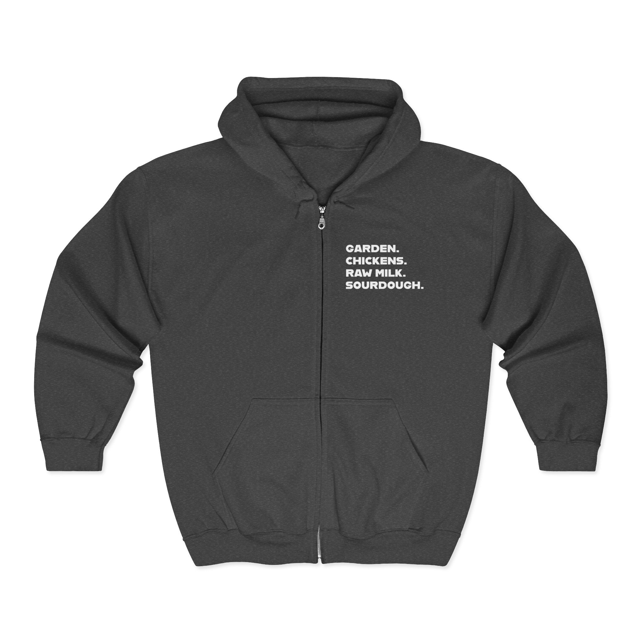 Homestead Women's Full Zip Hoodie - GARDER. CHICKENS. RAW MILK. SOURDOUGH. | Hoodie by atgodanddesigns