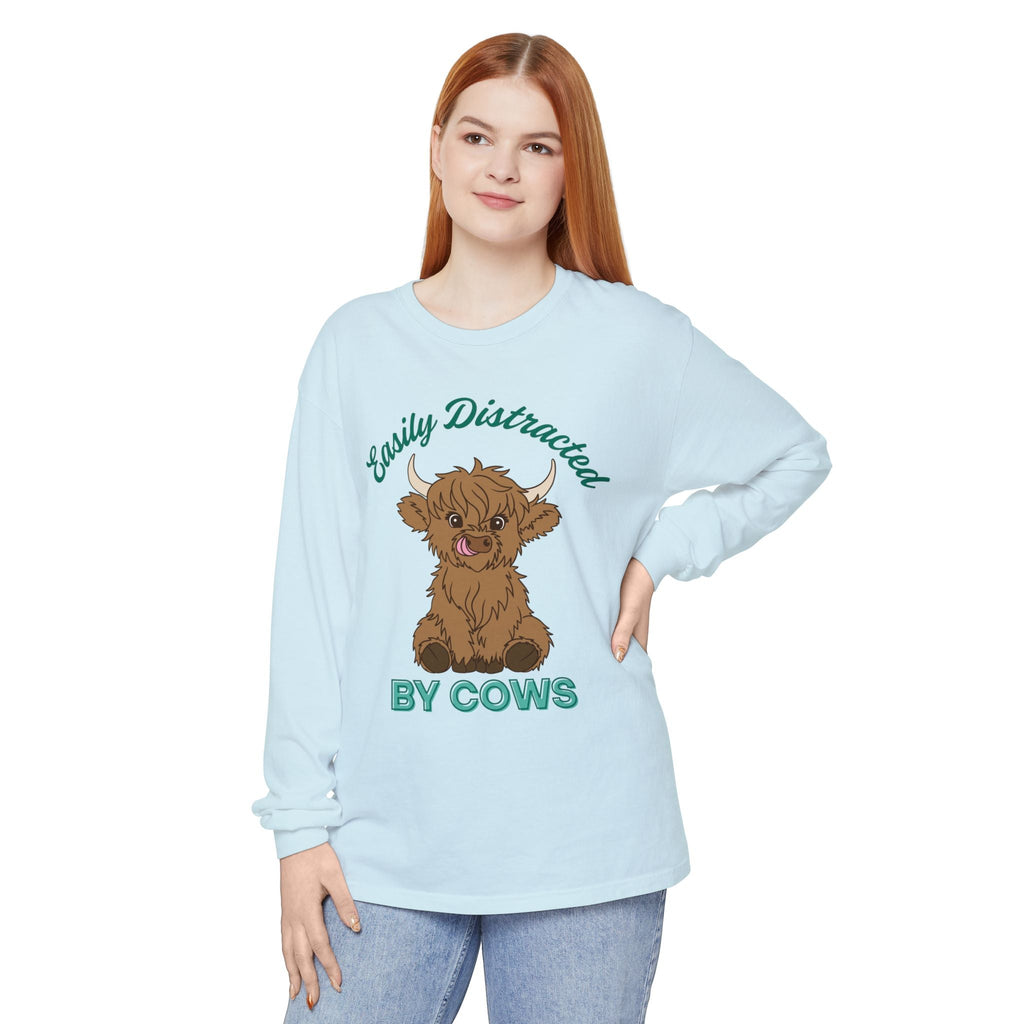 Homestead Women's Long Sleeve - Easily Distracted By Cows | Long - sleeve by atgodanddesigns