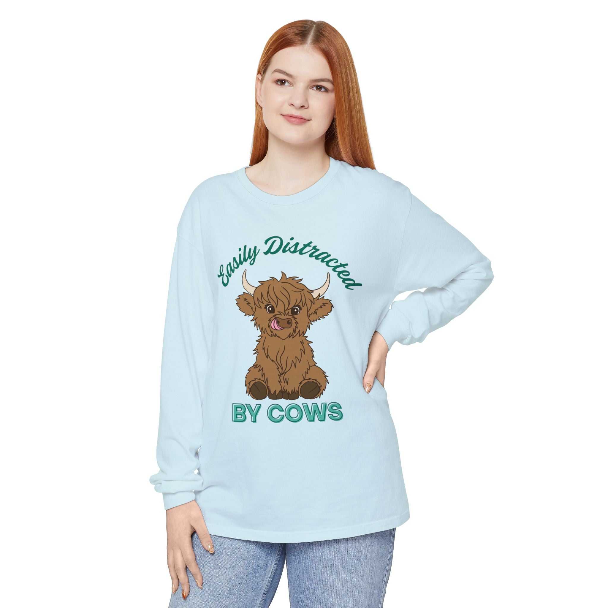 Homestead Women's Long Sleeve - Easily Distracted By Cows | Long - sleeve by atgodanddesigns