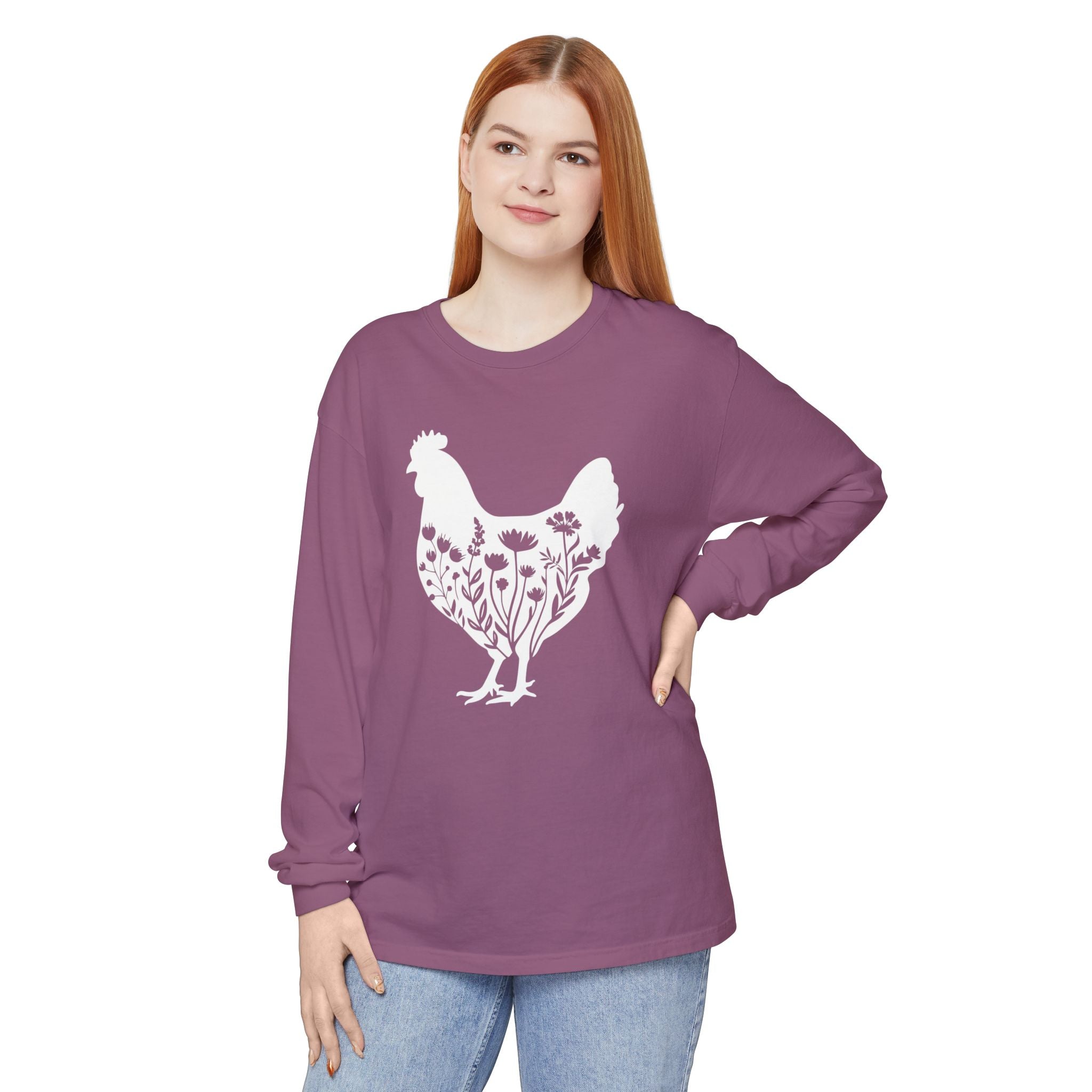 Homestead Women's Long Sleeve - Floral Chicken | Long - sleeve by atgodanddesigns