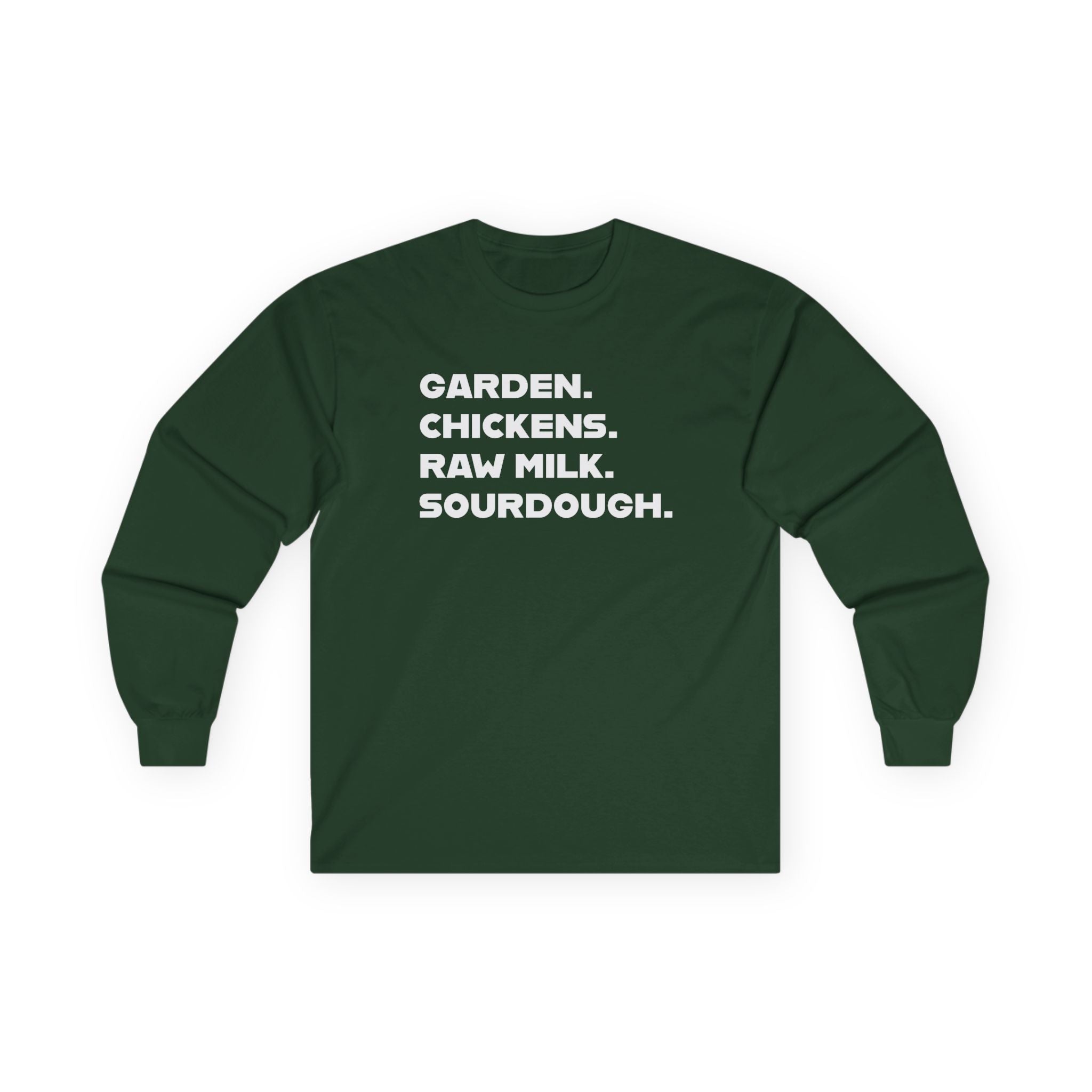 Homestead Women's Long Sleeve - GRADEN. CHICKEN. RAW MILK. SOURDOUGH. | Long - sleeve by atgodanddesigns