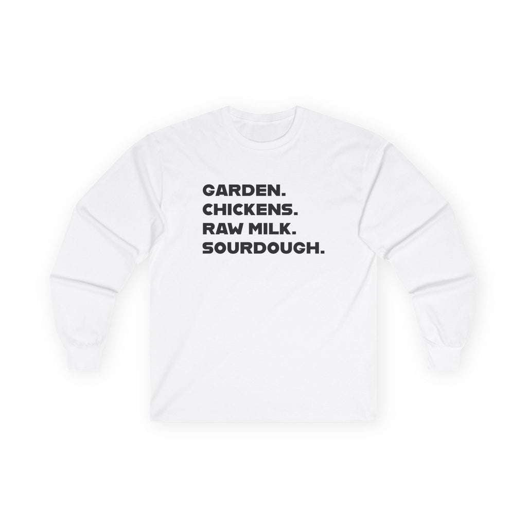 Homestead Women's Long Sleeve - GRADEN. CHICKEN. RAW MILK. SOURDOUGH. | Long - sleeve by atgodanddesigns