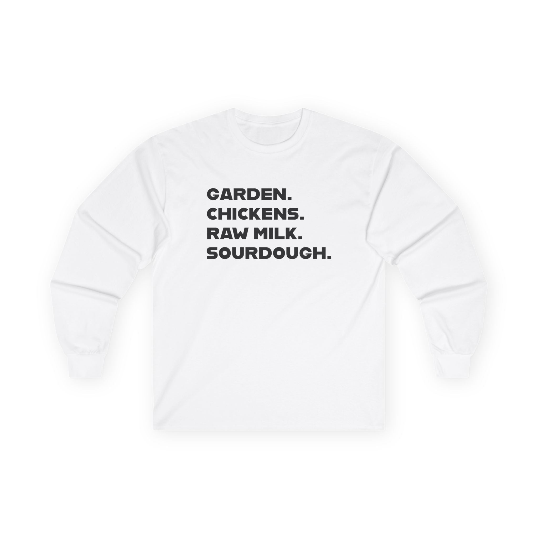 Homestead Women's Long Sleeve - GRADEN. CHICKEN. RAW MILK. SOURDOUGH. | Long - sleeve by atgodanddesigns