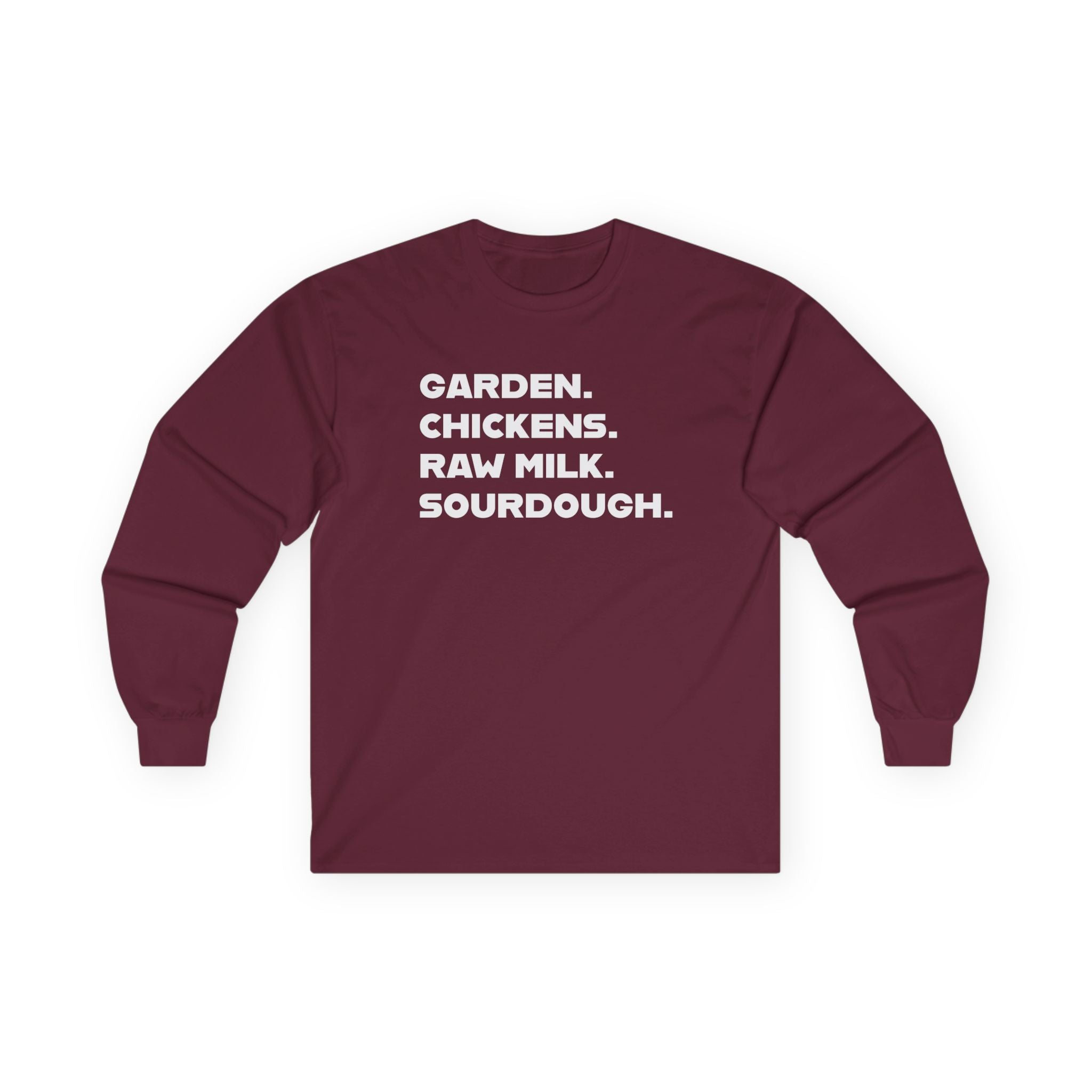 Homestead Women's Long Sleeve - GRADEN. CHICKEN. RAW MILK. SOURDOUGH. | Long - sleeve by atgodanddesigns