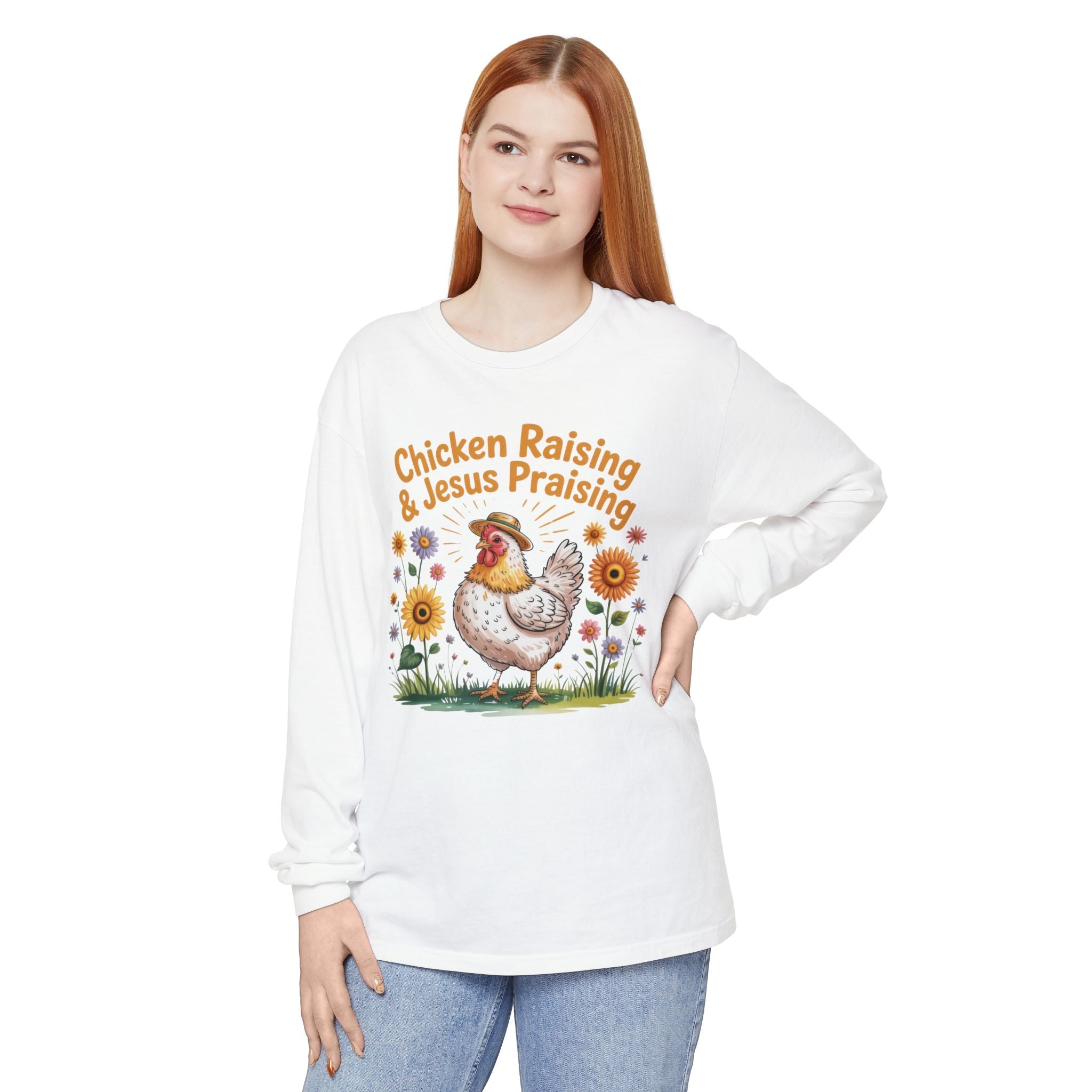 Homestead Women's Long Sleeve - Raising Chickens & Jesus Praising | Long - sleeve by atgodanddesigns