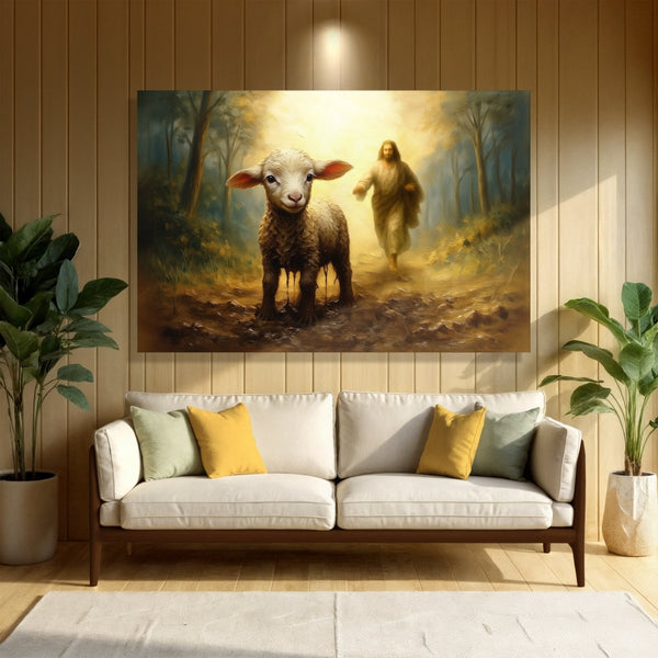 Jesus Running After A Lost Lamb Faith Wall Art | Canvas by atgodanddesigns