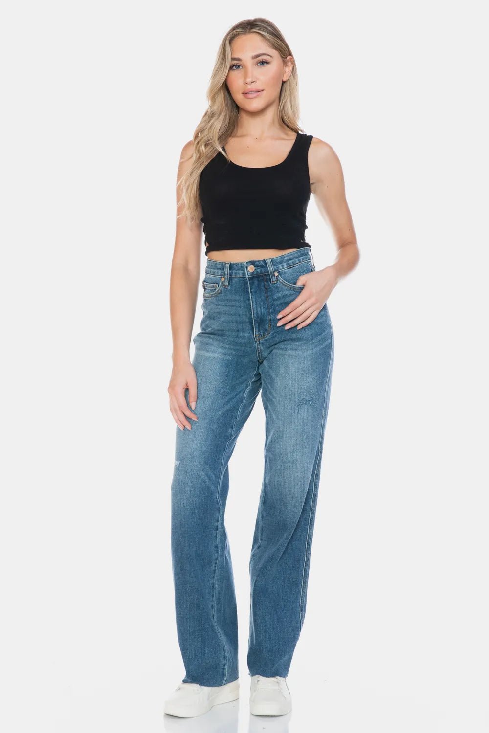 Judy Blue Full Size Tummy Control Cut Raw Hem Straight Jeans | by atgodanddesigns