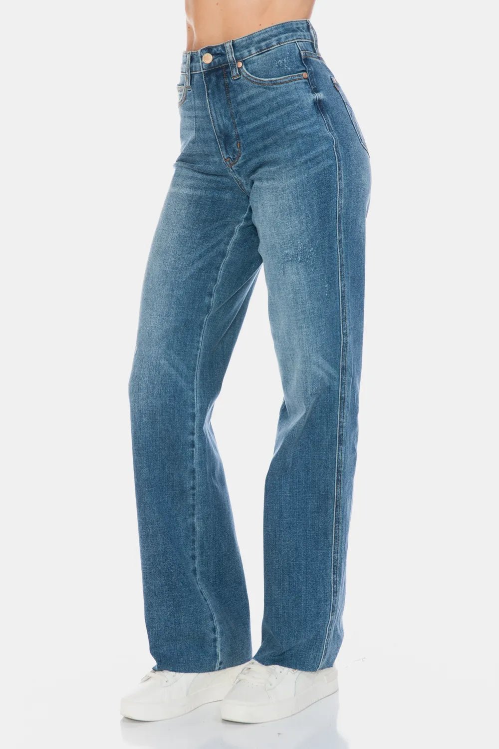 Judy Blue Full Size Tummy Control Cut Raw Hem Straight Jeans | by atgodanddesigns