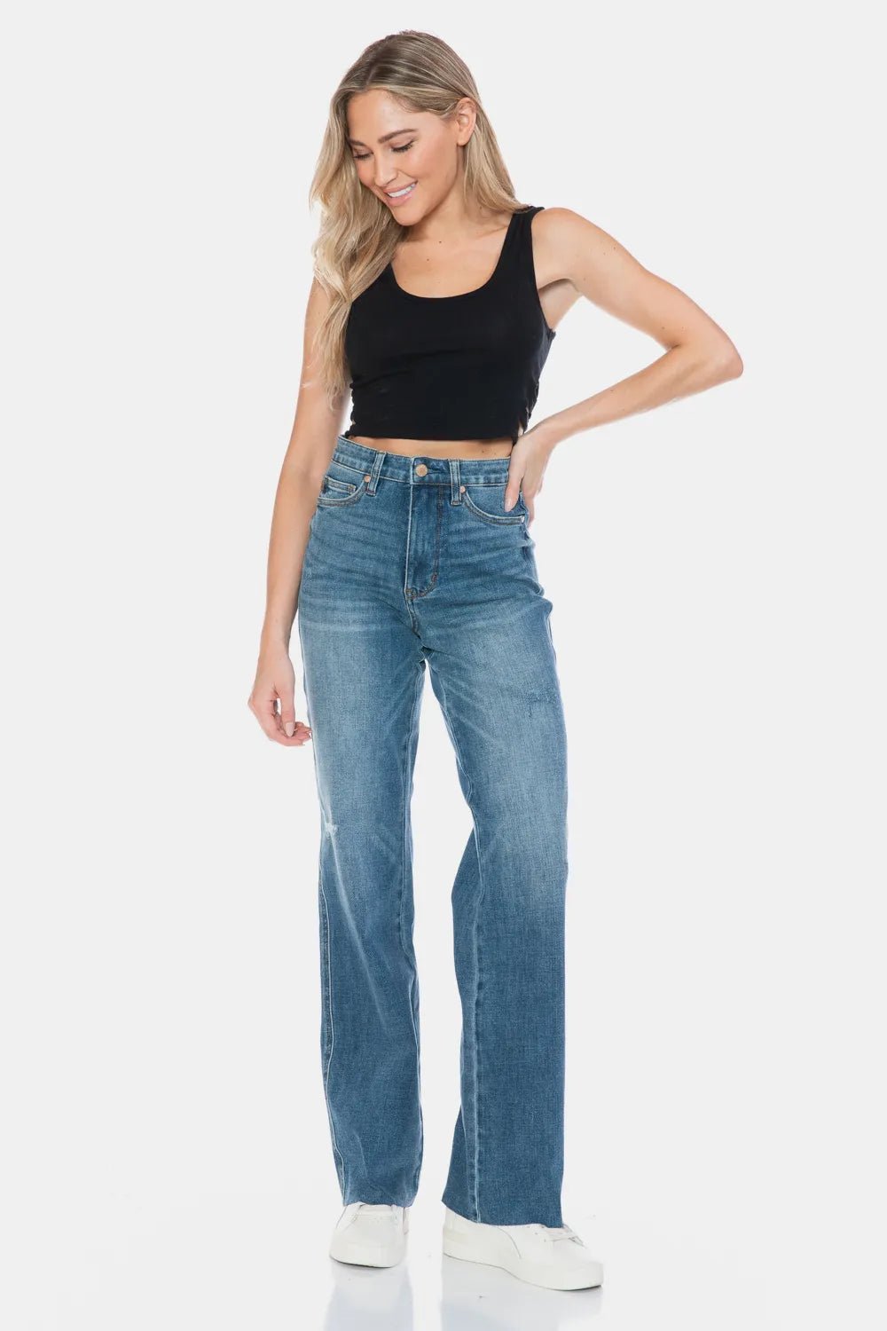 Judy Blue Full Size Tummy Control Cut Raw Hem Straight Jeans | by atgodanddesigns