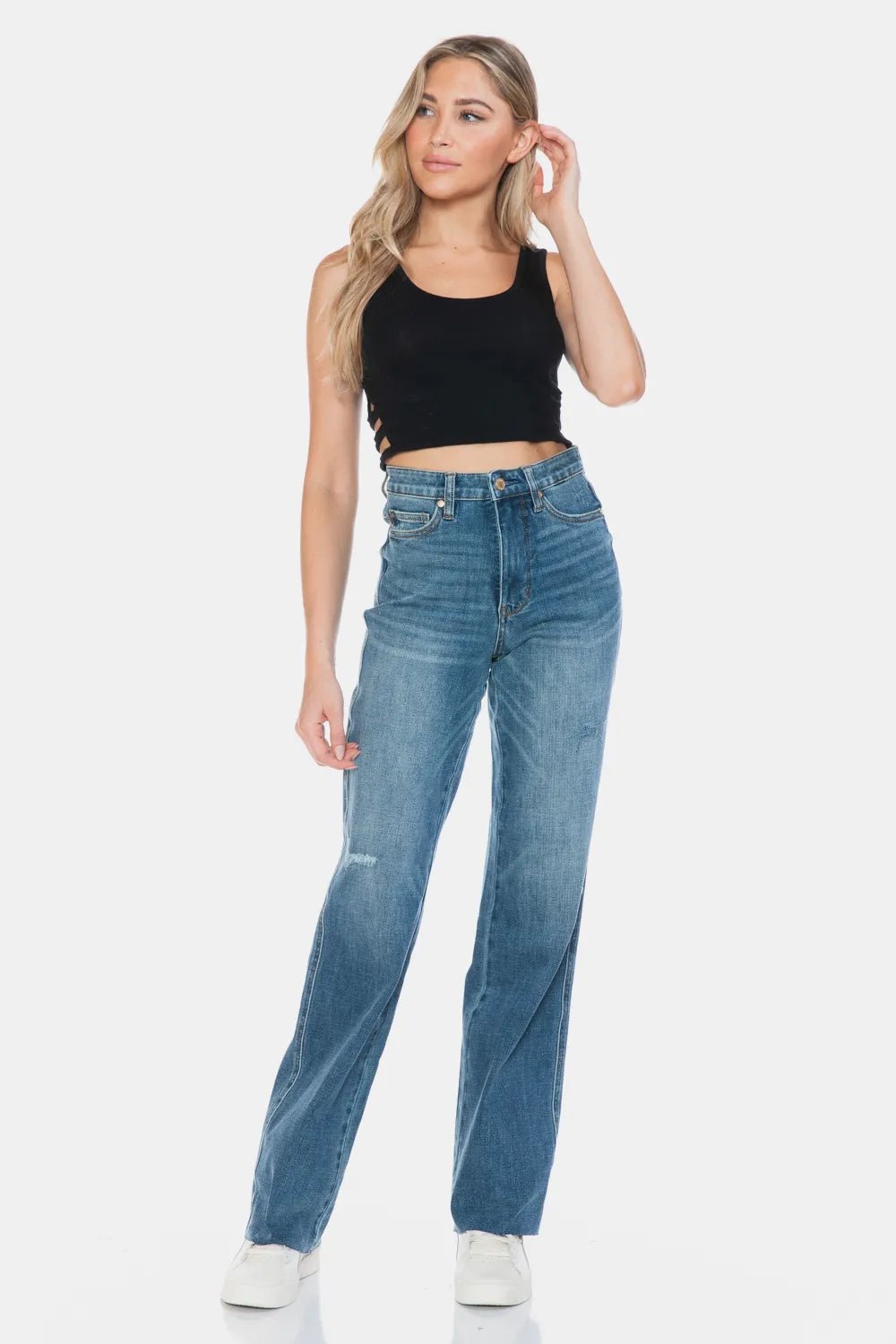 Judy Blue Full Size Tummy Control Cut Raw Hem Straight Jeans | by atgodanddesigns