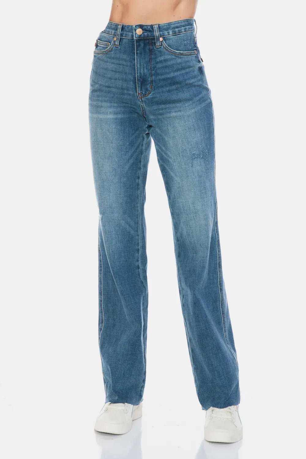 Judy Blue Full Size Tummy Control Cut Raw Hem Straight Jeans | by atgodanddesigns