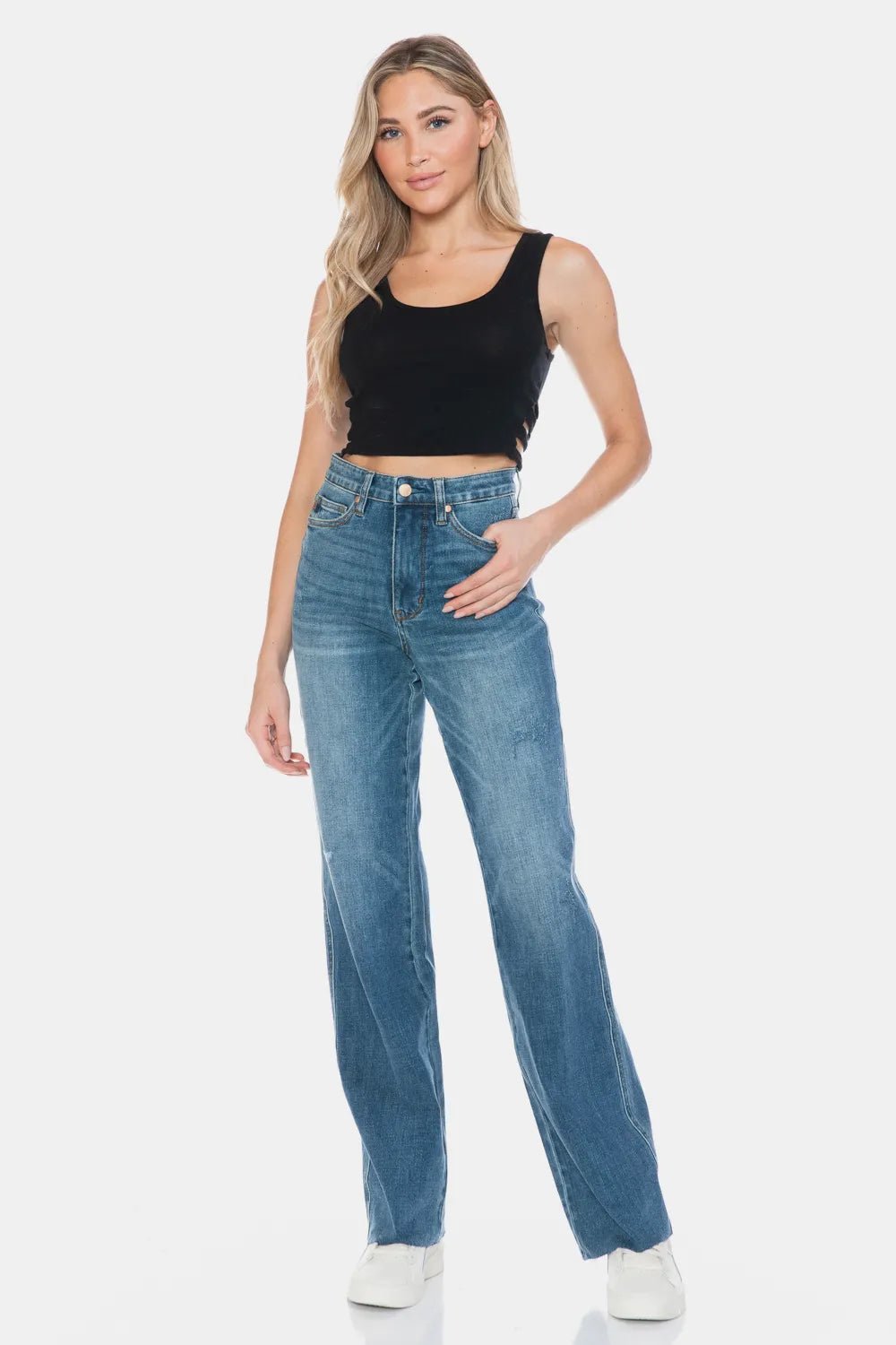 Judy Blue Full Size Tummy Control Cut Raw Hem Straight Jeans | by atgodanddesigns