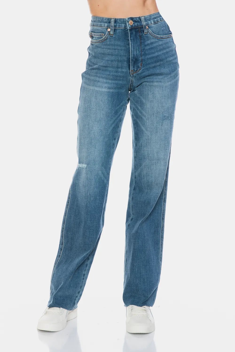 Judy Blue Full Size Tummy Control Cut Raw Hem Straight Jeans | by atgodanddesigns