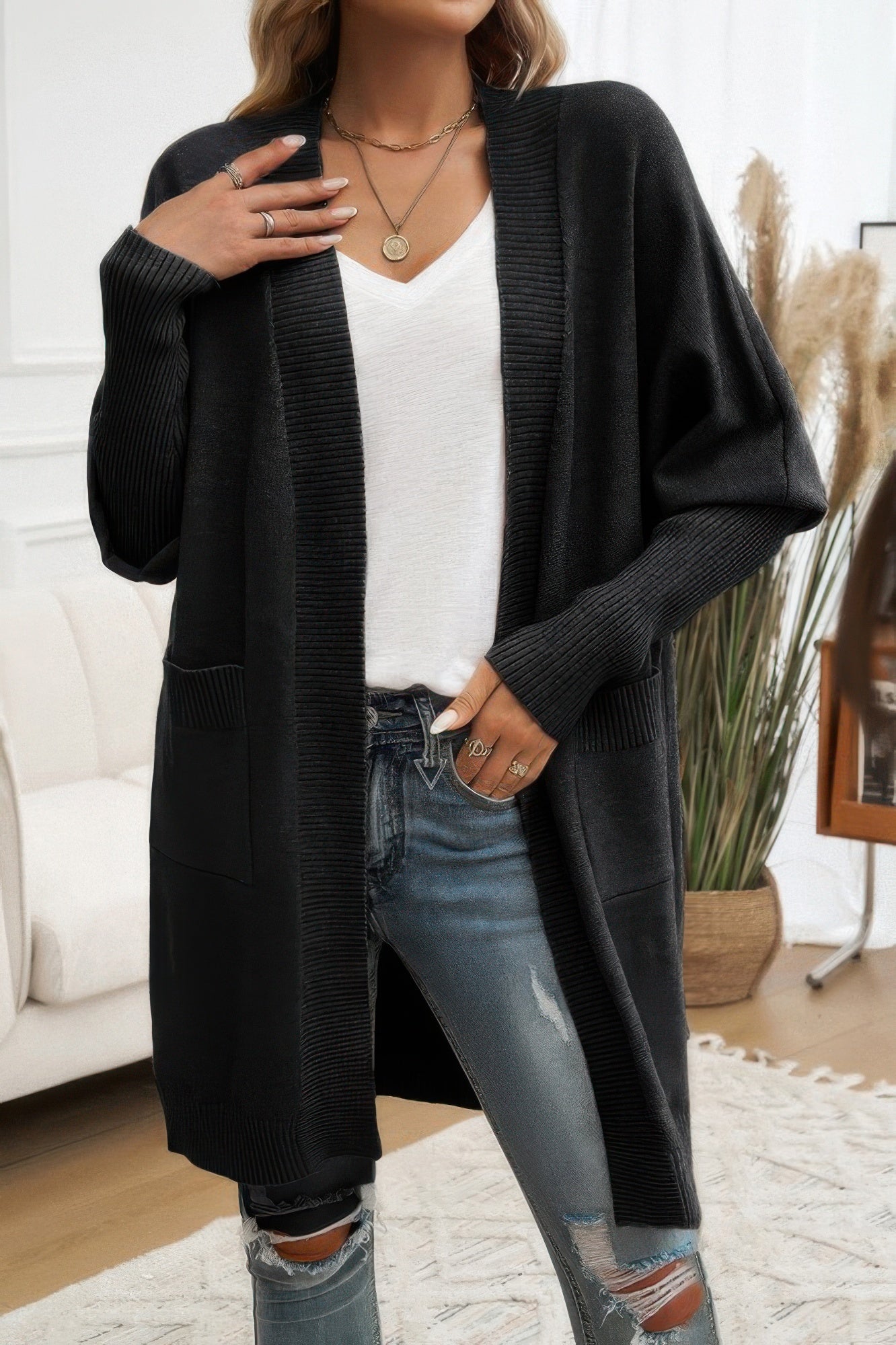 Knit Open Front Bishop Sleeves Pockets Cardigan | by atgodanddesigns