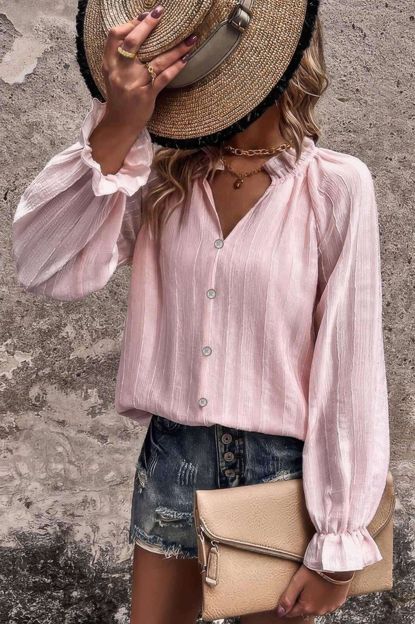 Lapel V Neck Button Down Solid Long Sleeves Shirt | by atgodanddesigns
