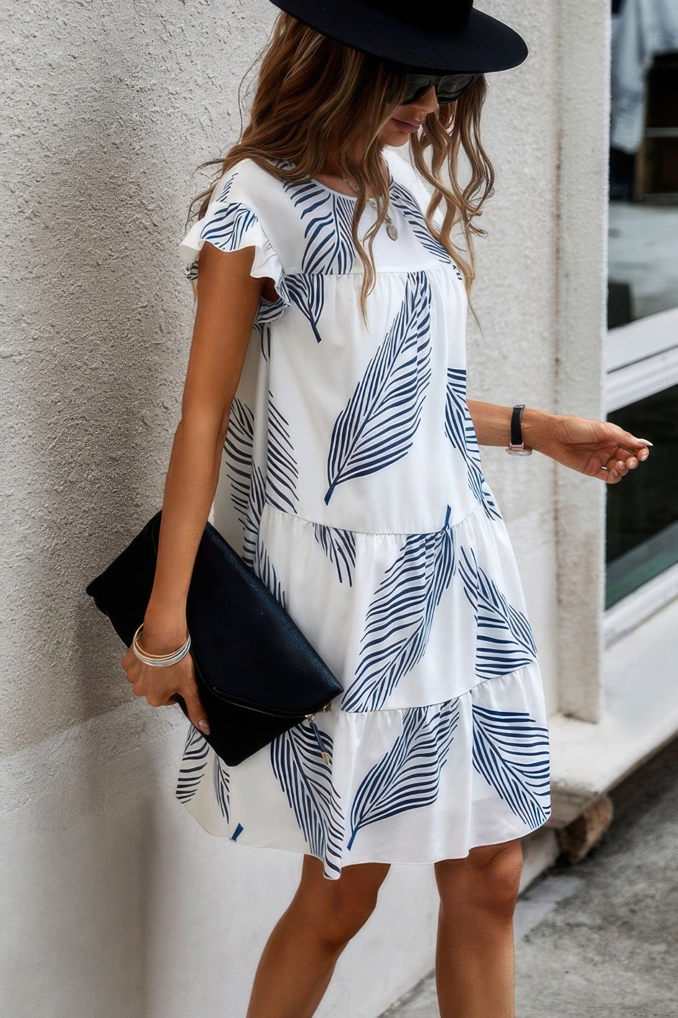 Leaf Print Loose Fit Color Block Sleeves Ruffle Dress | by atgodanddesigns