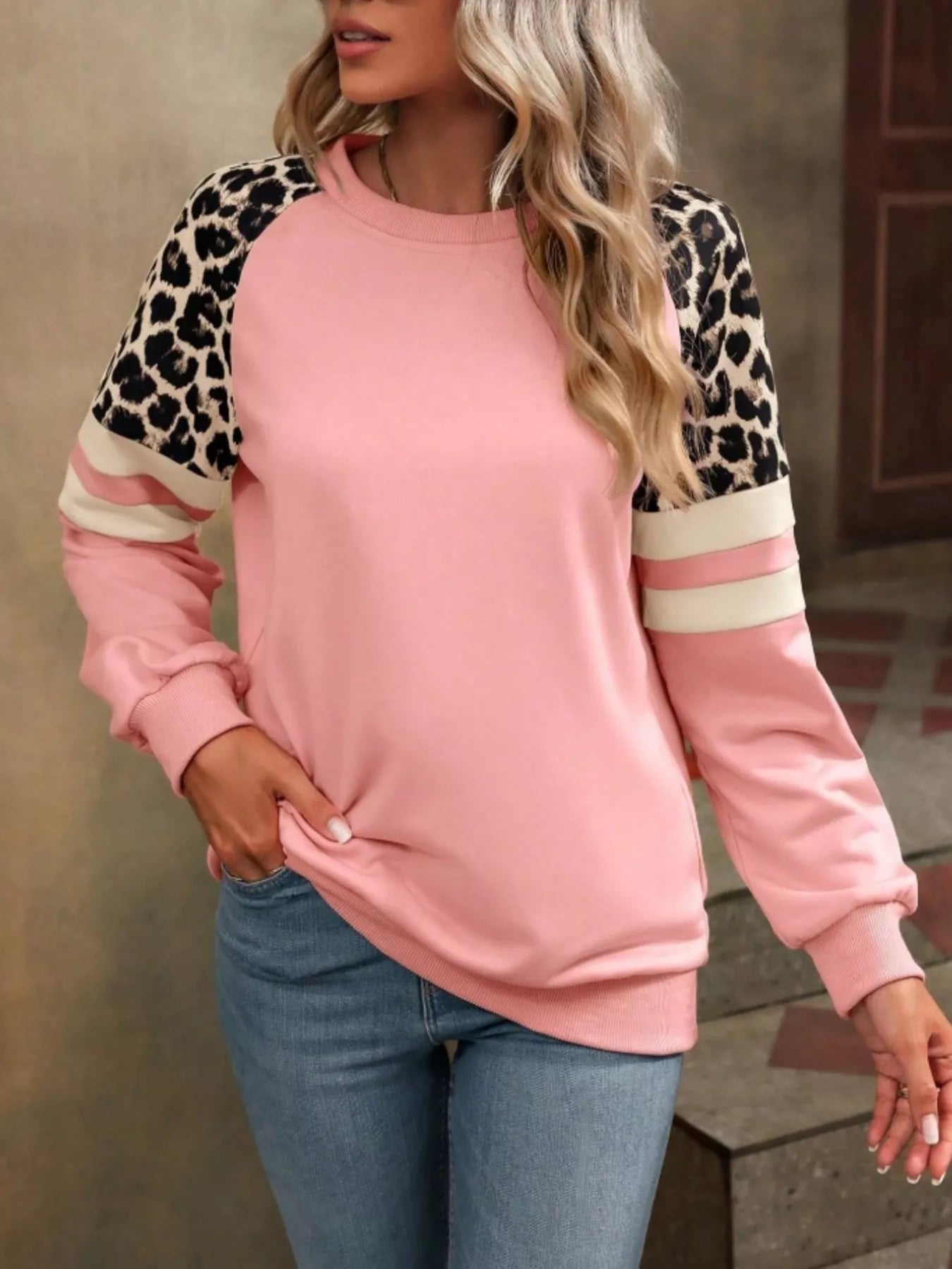 Leopard Round Neck Raglan Sleeve Sweatshirt | by atgodanddesigns