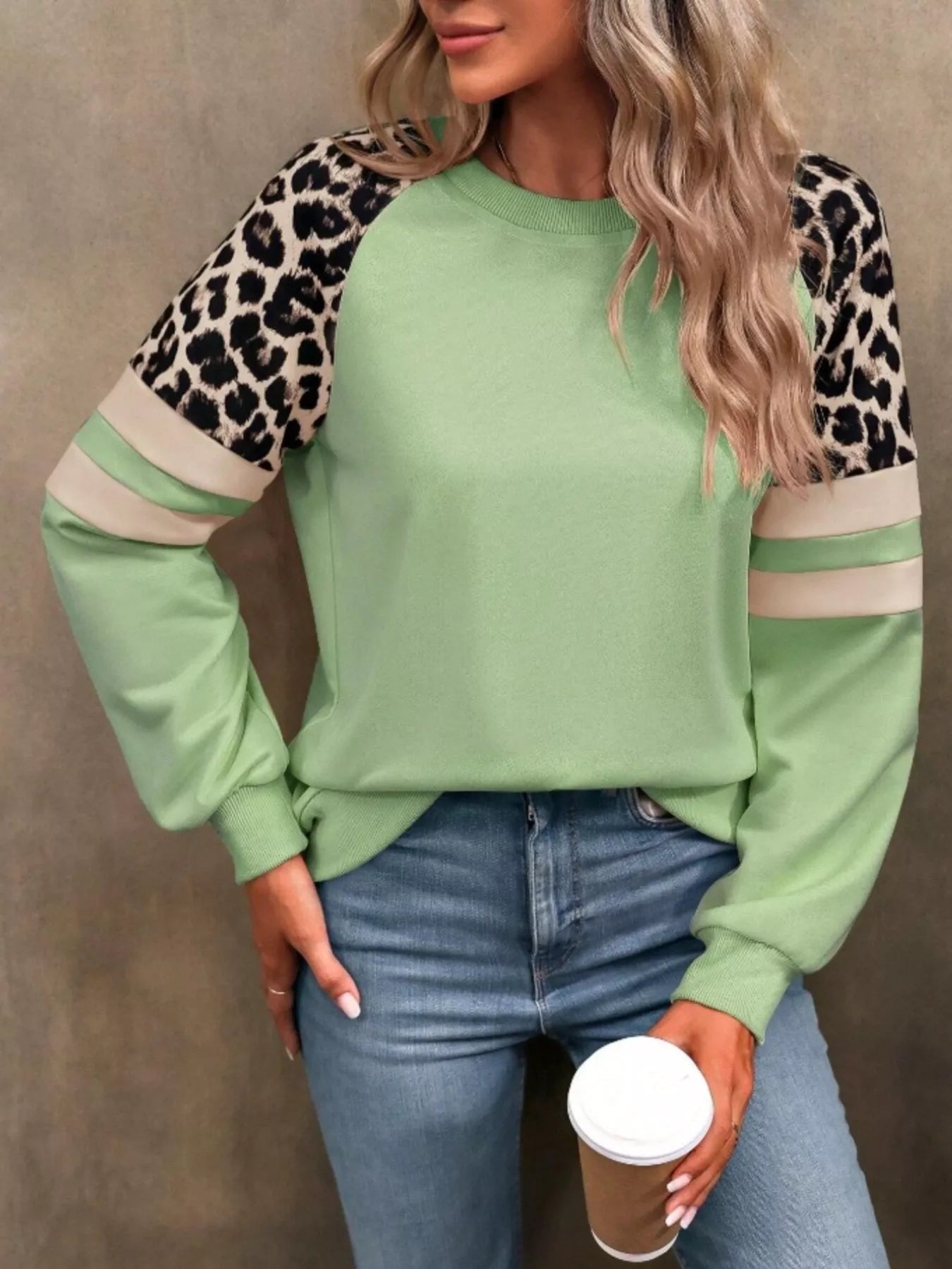 Leopard Round Neck Raglan Sleeve Sweatshirt | by atgodanddesigns