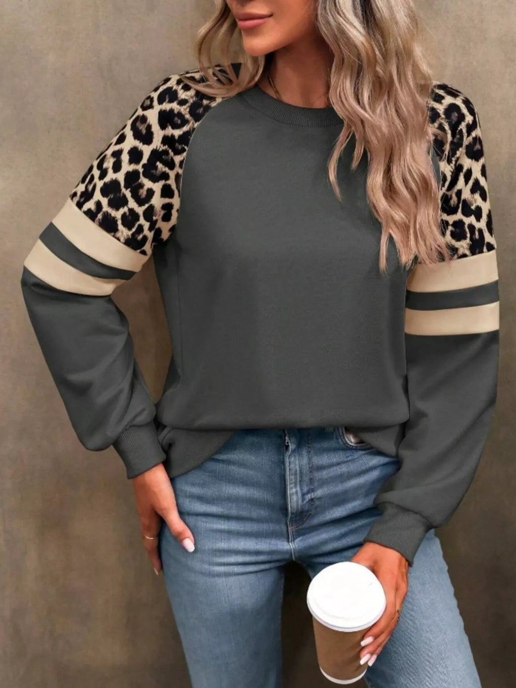 Leopard Round Neck Raglan Sleeve Sweatshirt | by atgodanddesigns