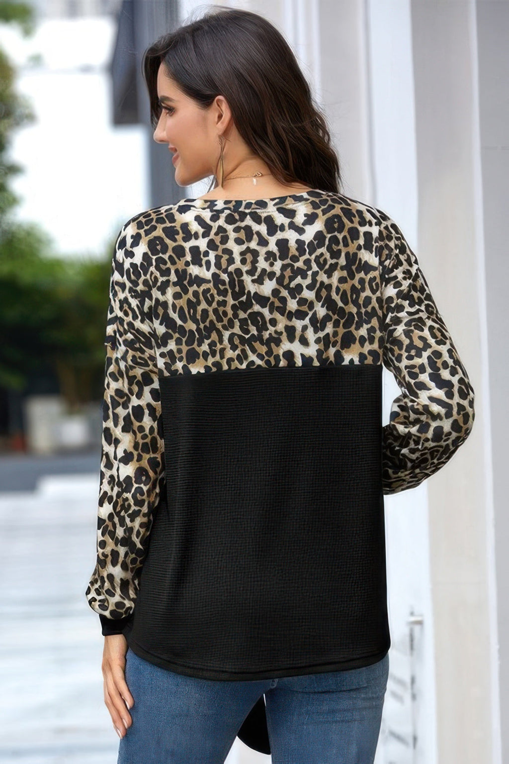Leopard Stitching Bow Knit Crew Neck Loose Pullover | by atgodanddesigns