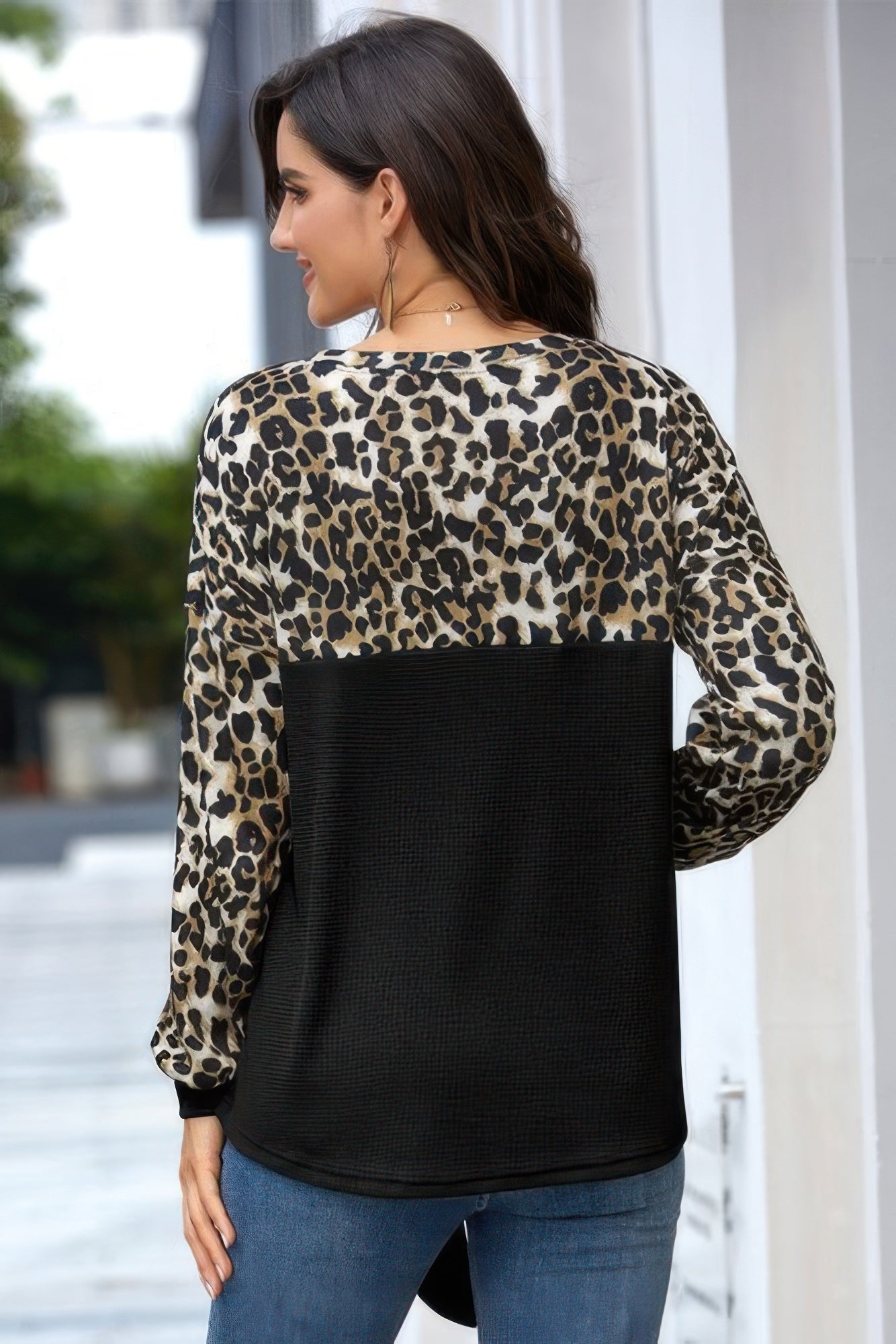 Leopard Stitching Bow Knit Crew Neck Loose Pullover | by atgodanddesigns