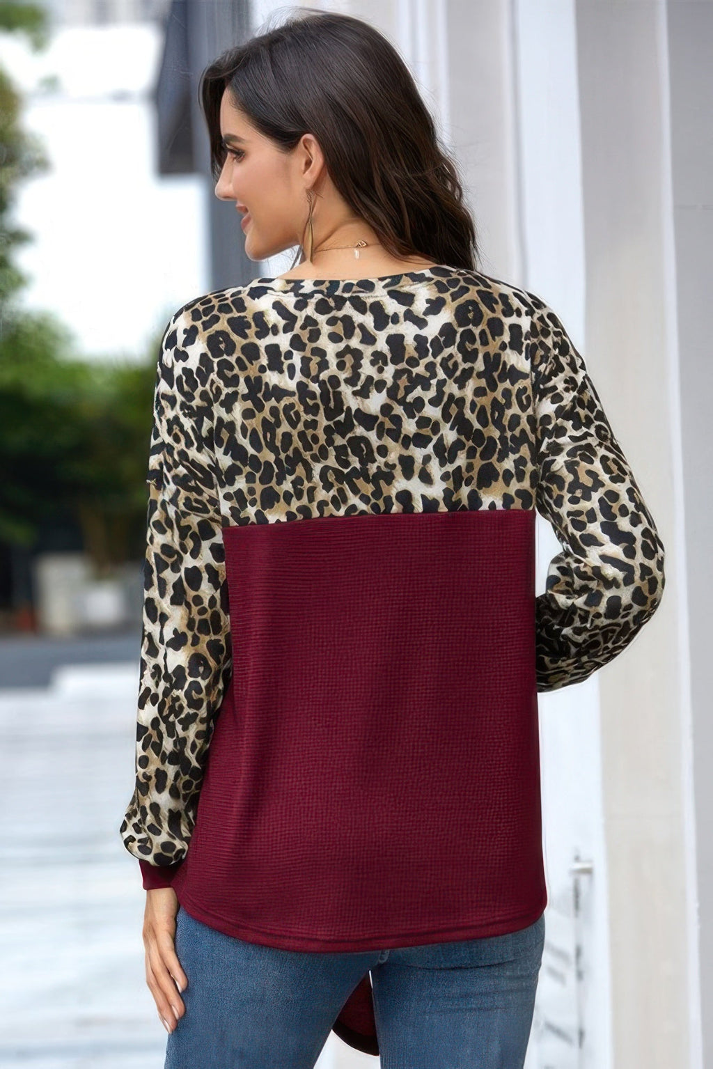 Leopard Stitching Bow Knit Crew Neck Loose Pullover | by atgodanddesigns