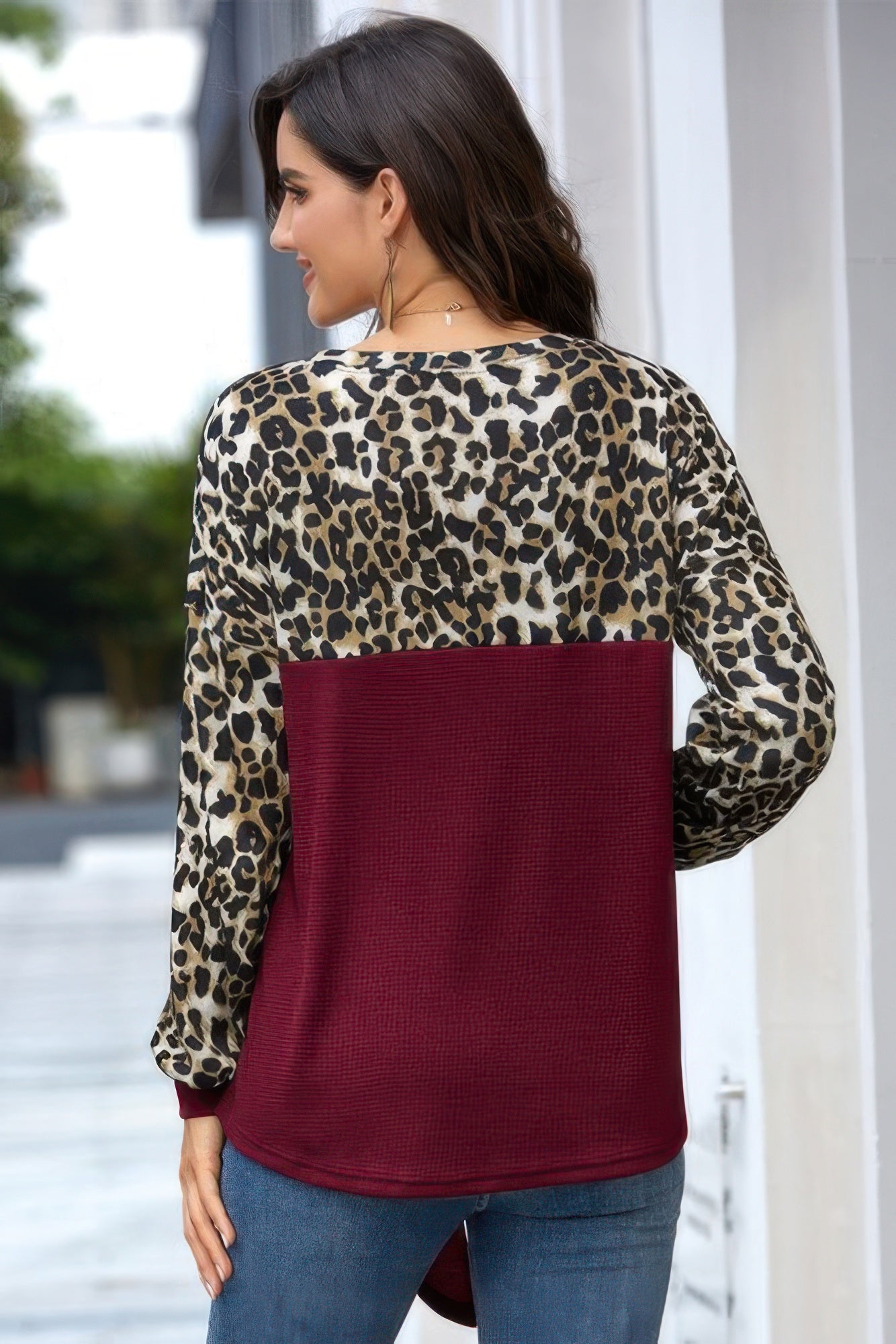 Leopard Stitching Bow Knit Crew Neck Loose Pullover | by atgodanddesigns