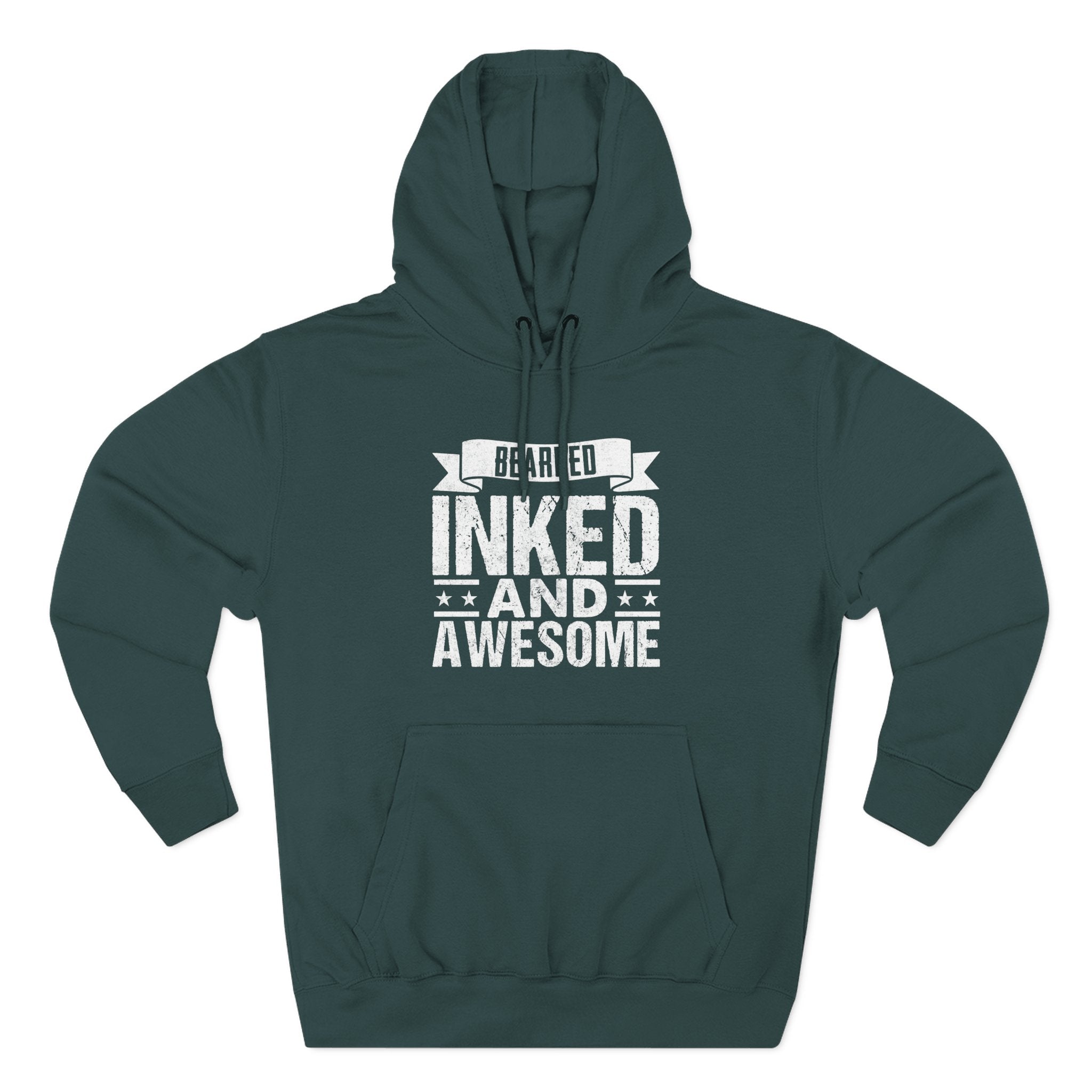 Men's Graphic Fleece Hoodie - Bearded Inked and Awesome | Hoodie by atgodanddesigns