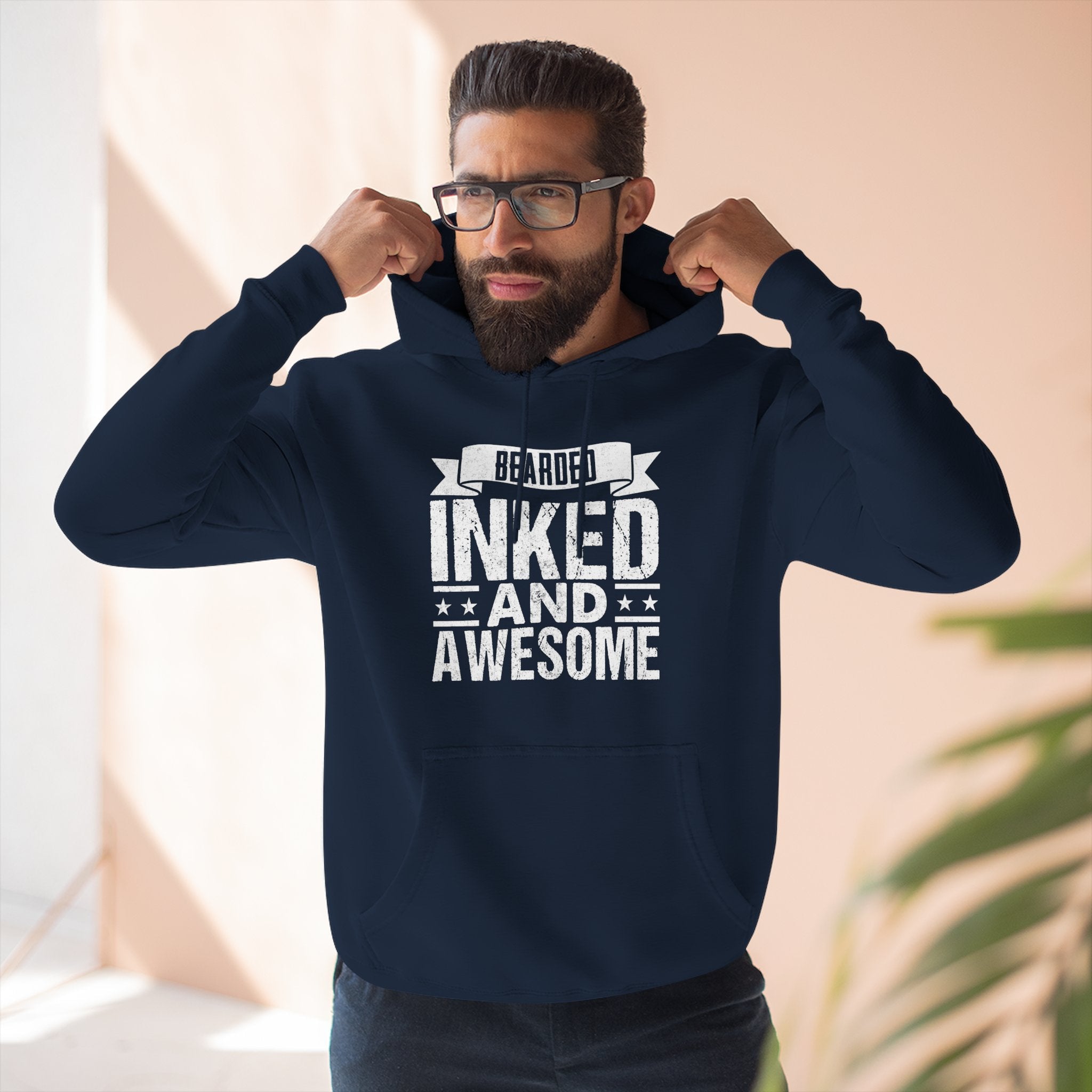 Men's Graphic Fleece Hoodie - Bearded Inked and Awesome | Hoodie by atgodanddesigns