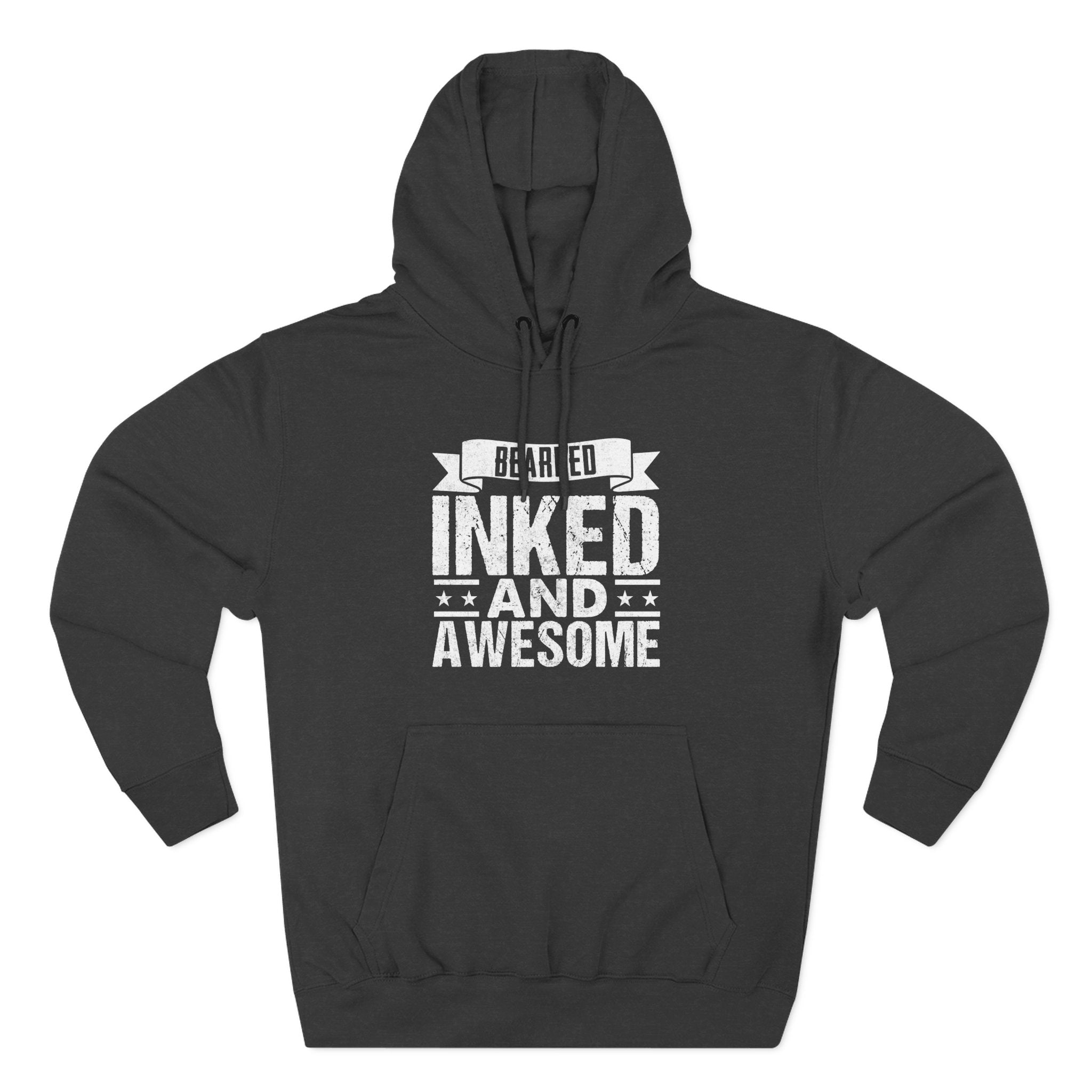 Men's Graphic Fleece Hoodie - Bearded Inked and Awesome | Hoodie by atgodanddesigns