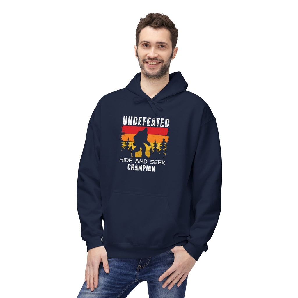 Men's Graphic Fleece Hoodie - Undefeated Hide & Seek Champion | Hoodie by atgodanddesigns