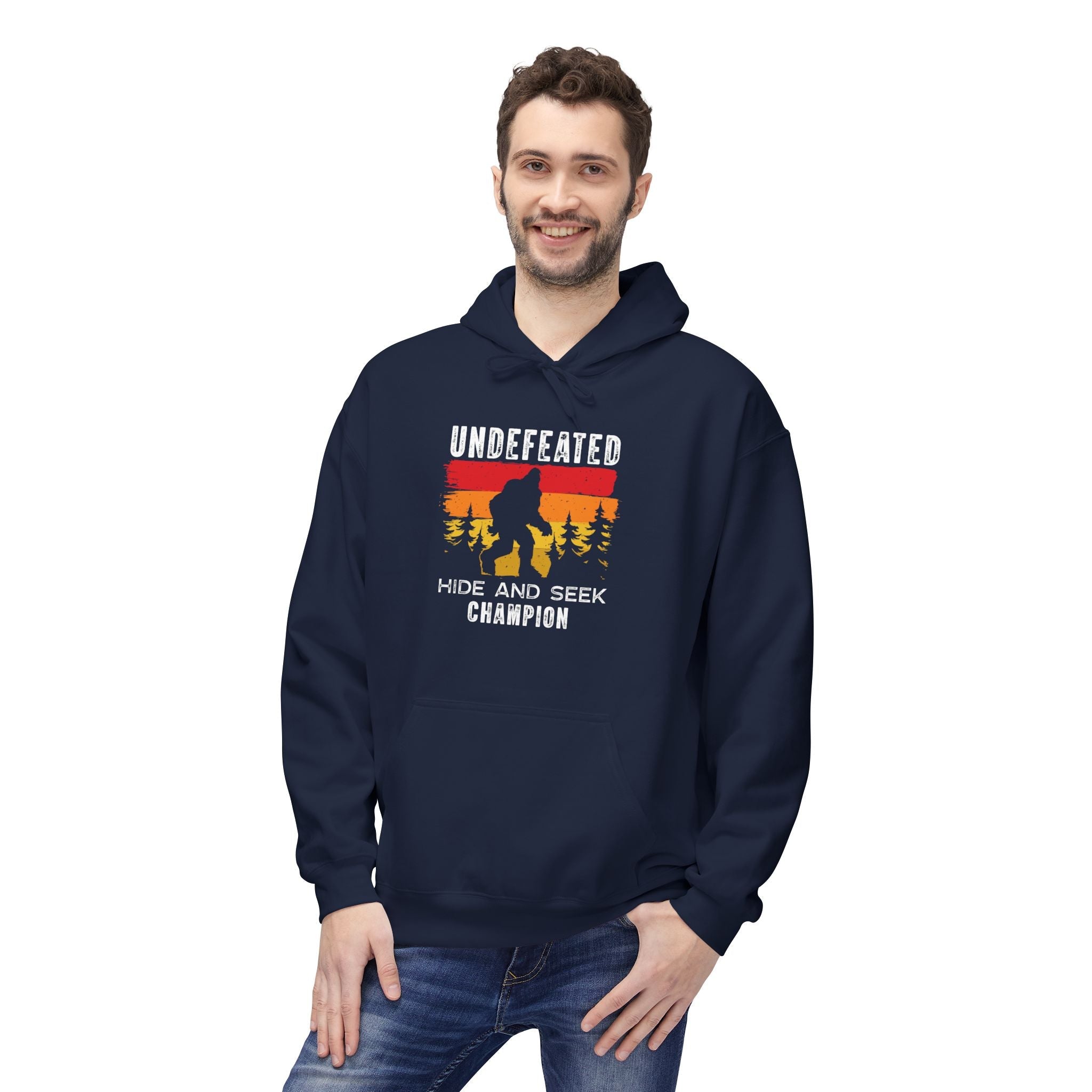 Men's Graphic Fleece Hoodie - Undefeated Hide & Seek Champion | Hoodie by atgodanddesigns