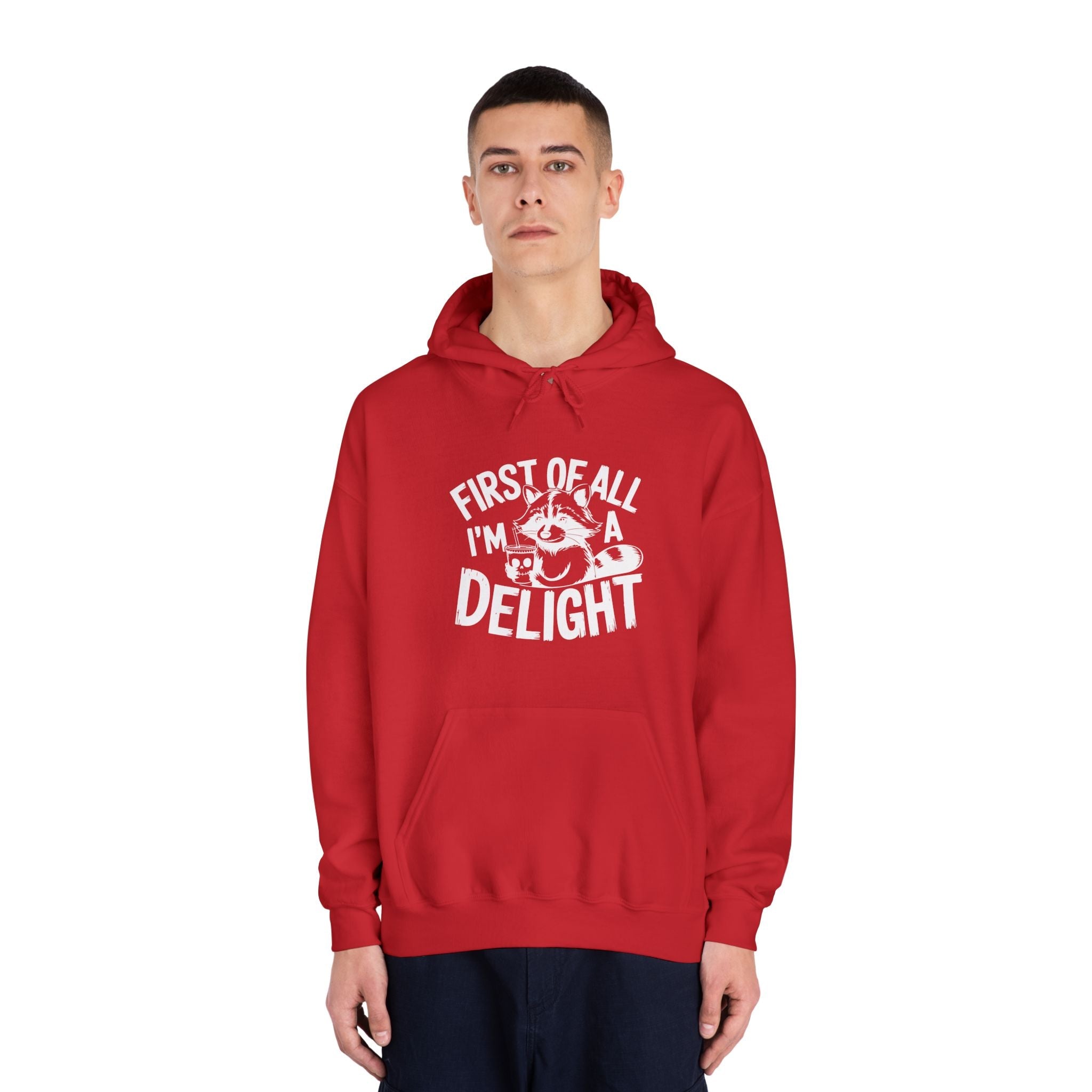 Men's Graphic Hooded Sweatshirt - First Of All I'm A Delight | Hoodie by atgodanddesigns