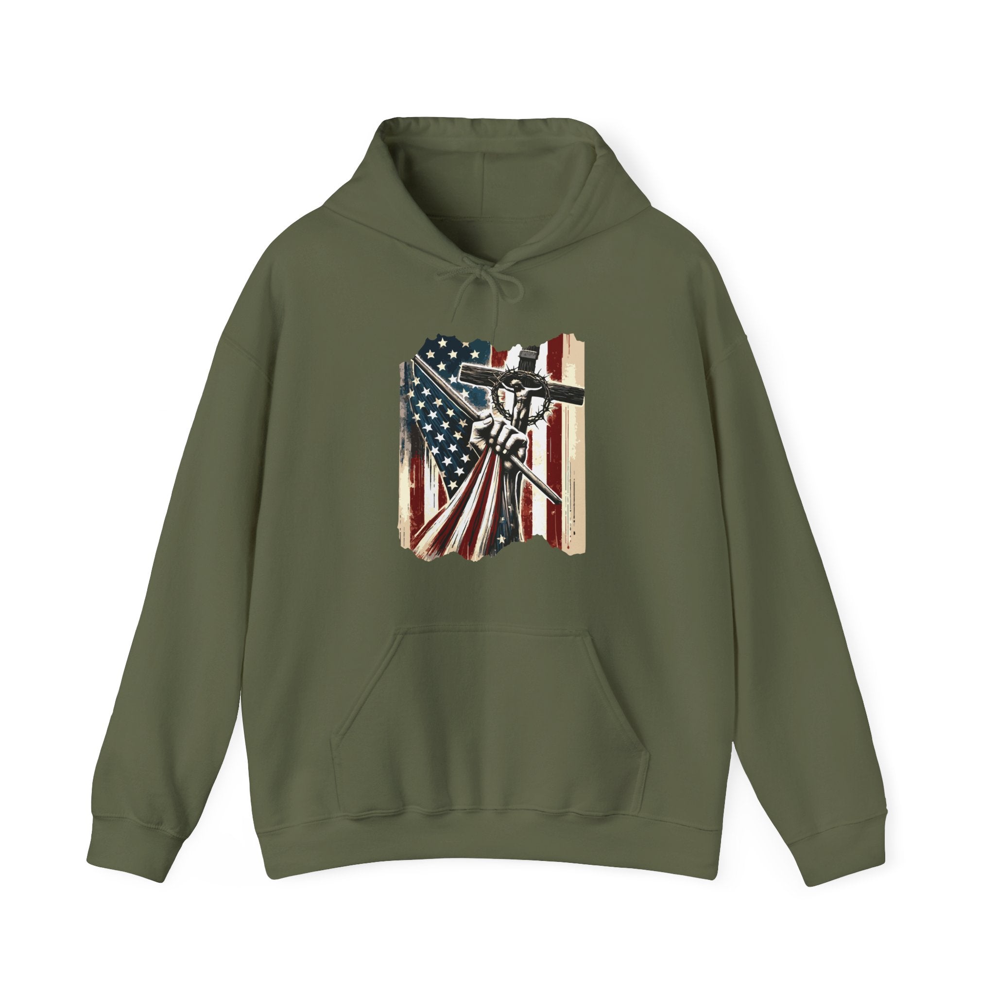 Men's Graphic Hoodie - American Flag And Cross | Hoodie by atgodanddesigns