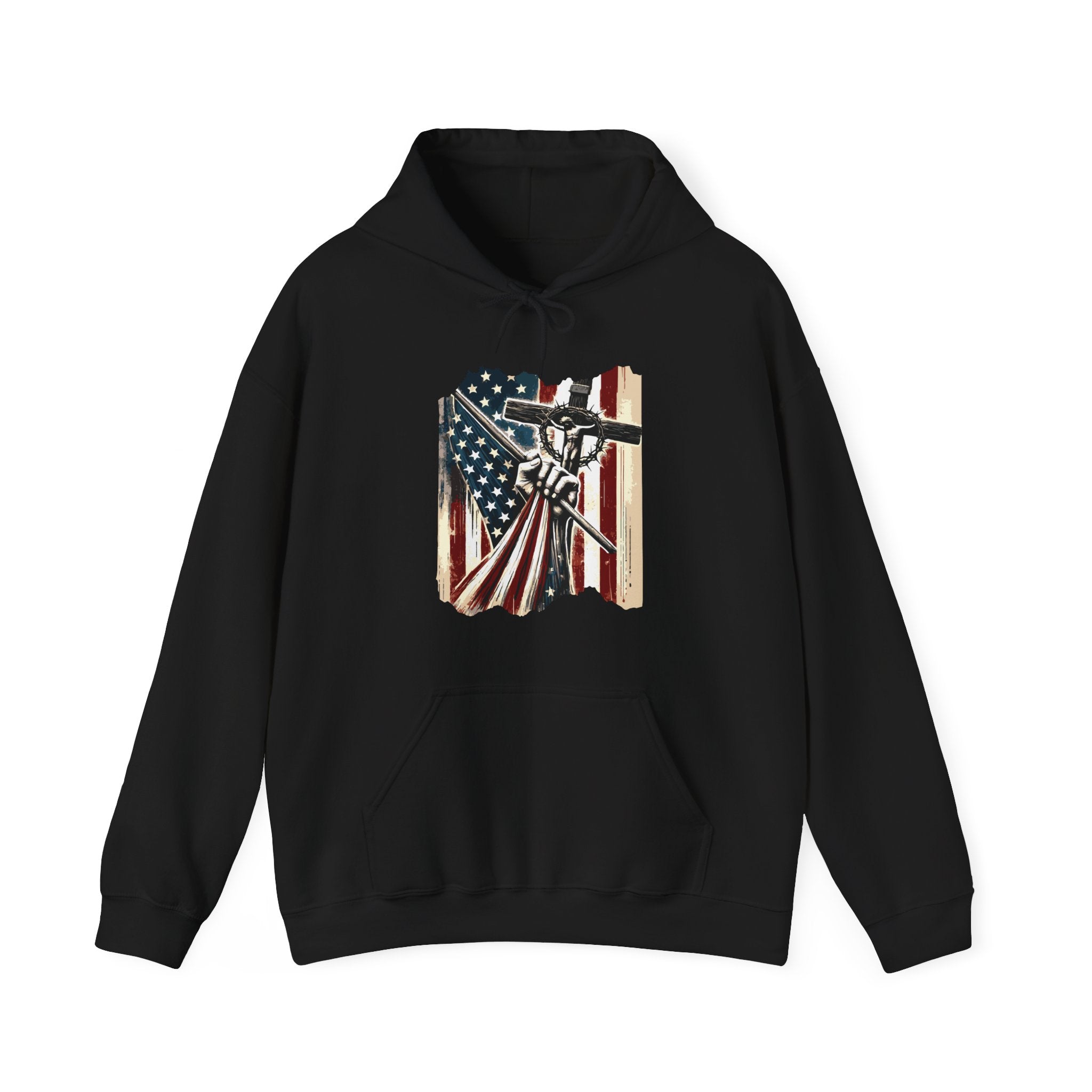 Men's Graphic Hoodie - American Flag And Cross | Hoodie by atgodanddesigns