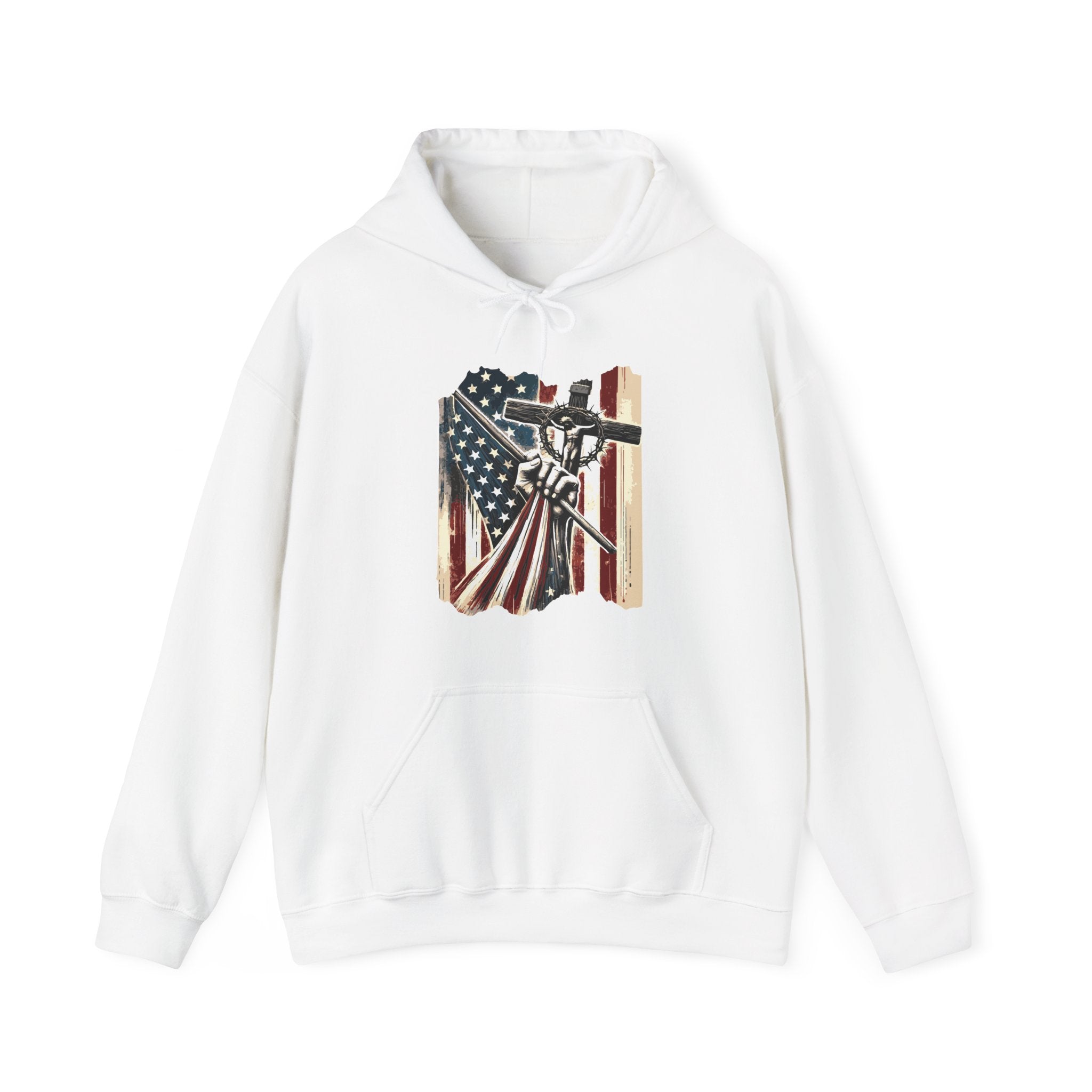 Men's Graphic Hoodie - American Flag And Cross | Hoodie by atgodanddesigns